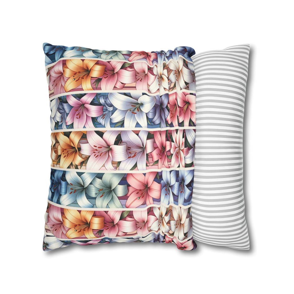 Pastel coloured Lilies in columns - Polyester Square Pillowcase