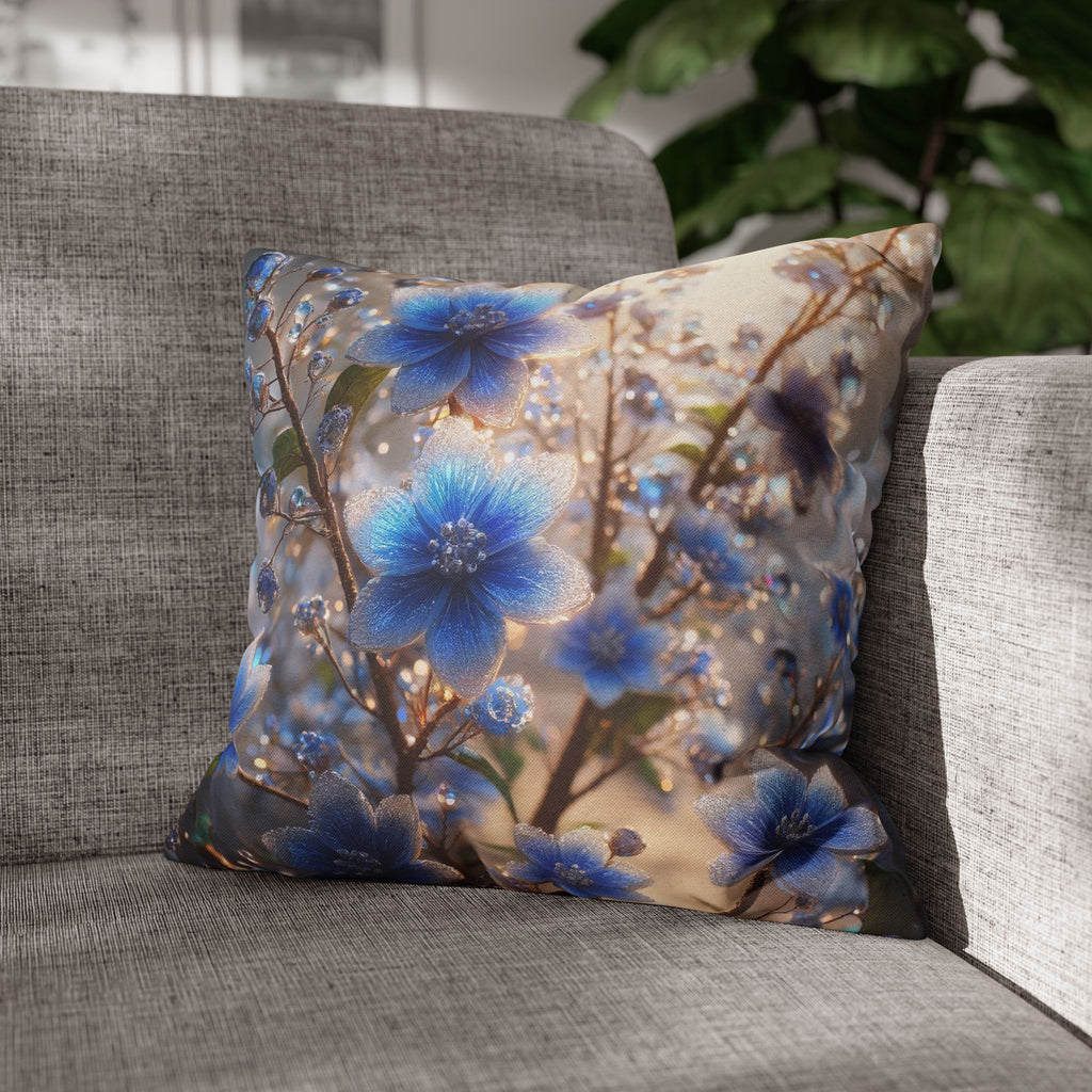 Blue, diamond flowers (4) - Polyester Square Pillowcase