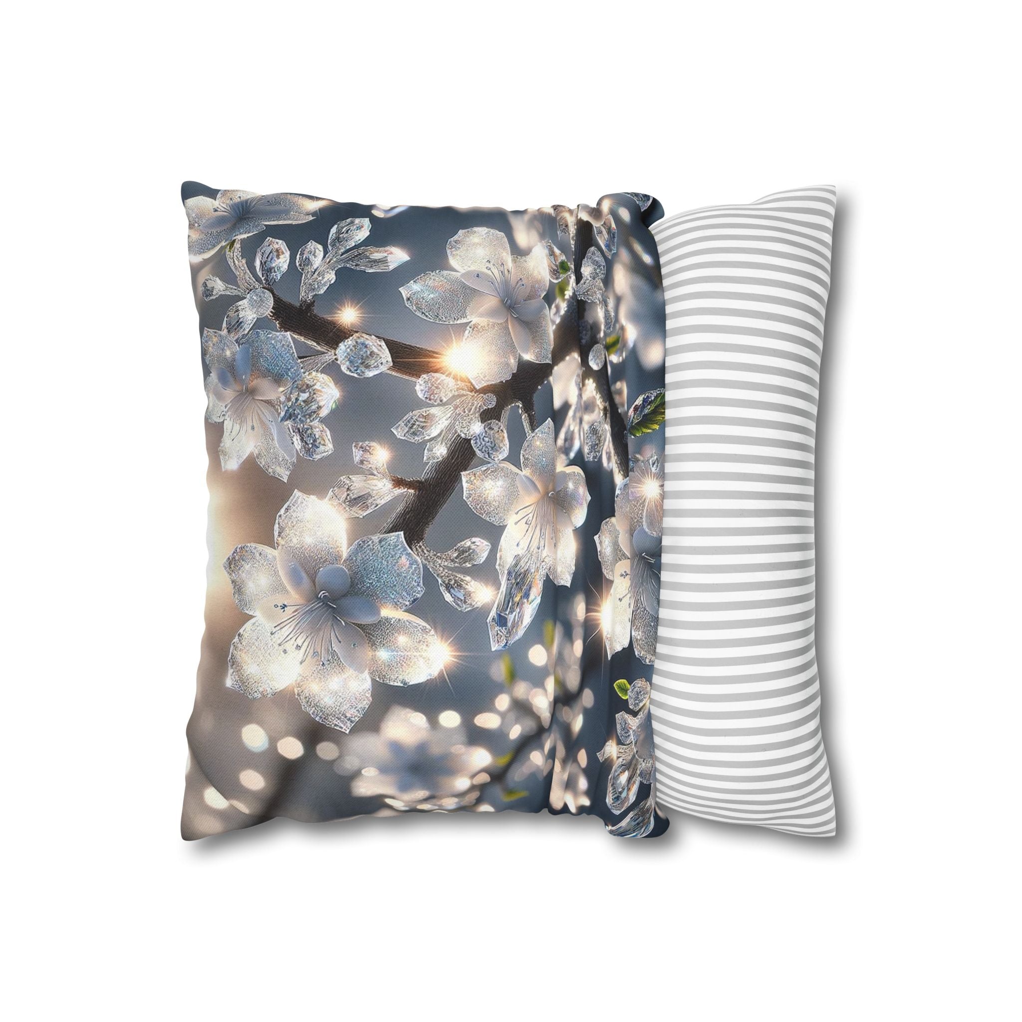 Silver-coloured flowers on grey background - Polyester Square Pillowcase