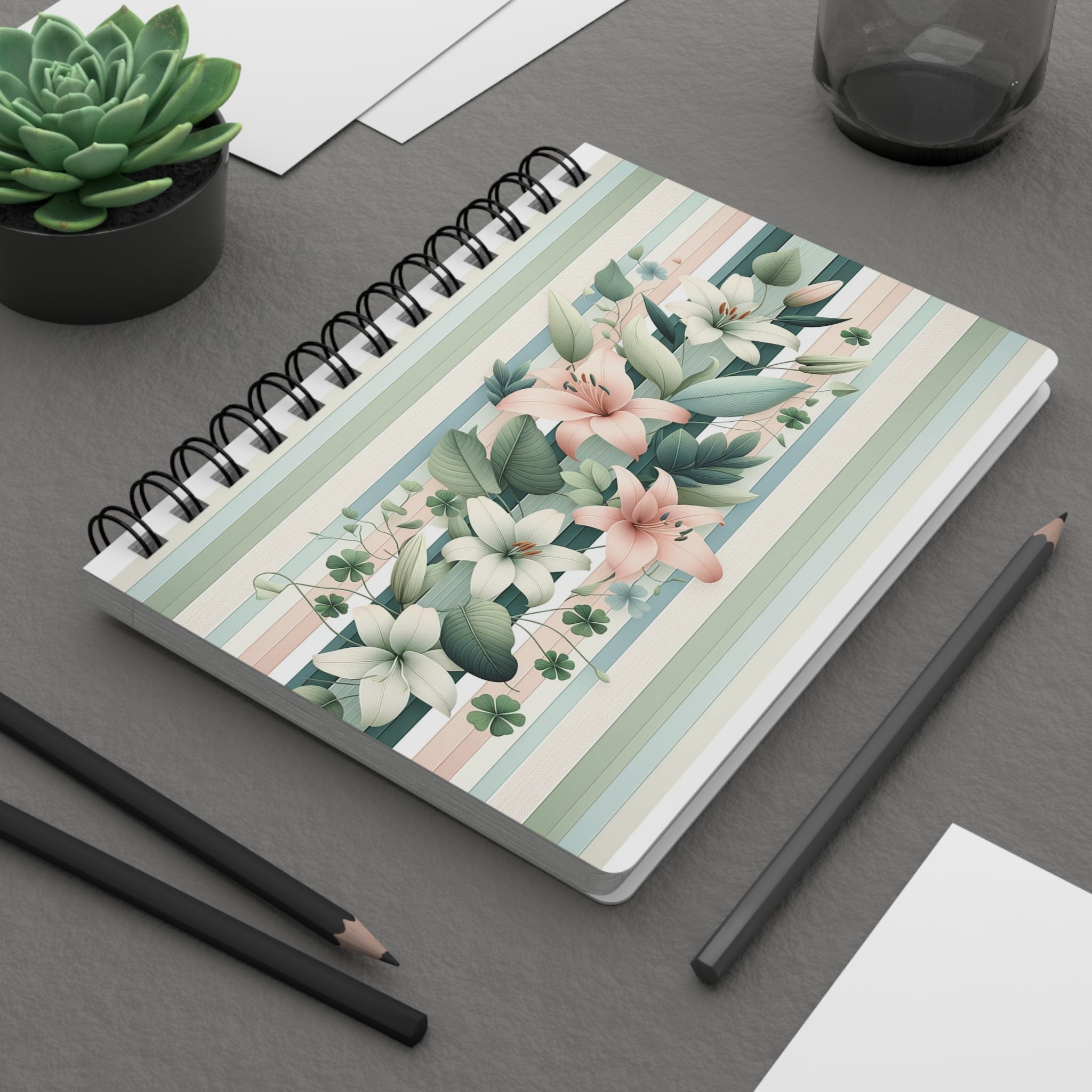 Bouquet of lilies with stripes - Spiral Notebook