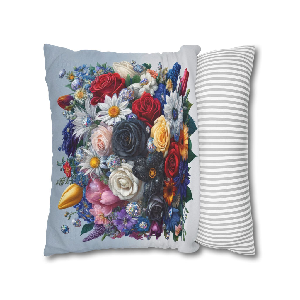 Colourful Bouquet (light-blue background) - Polyester Square Pillowcase