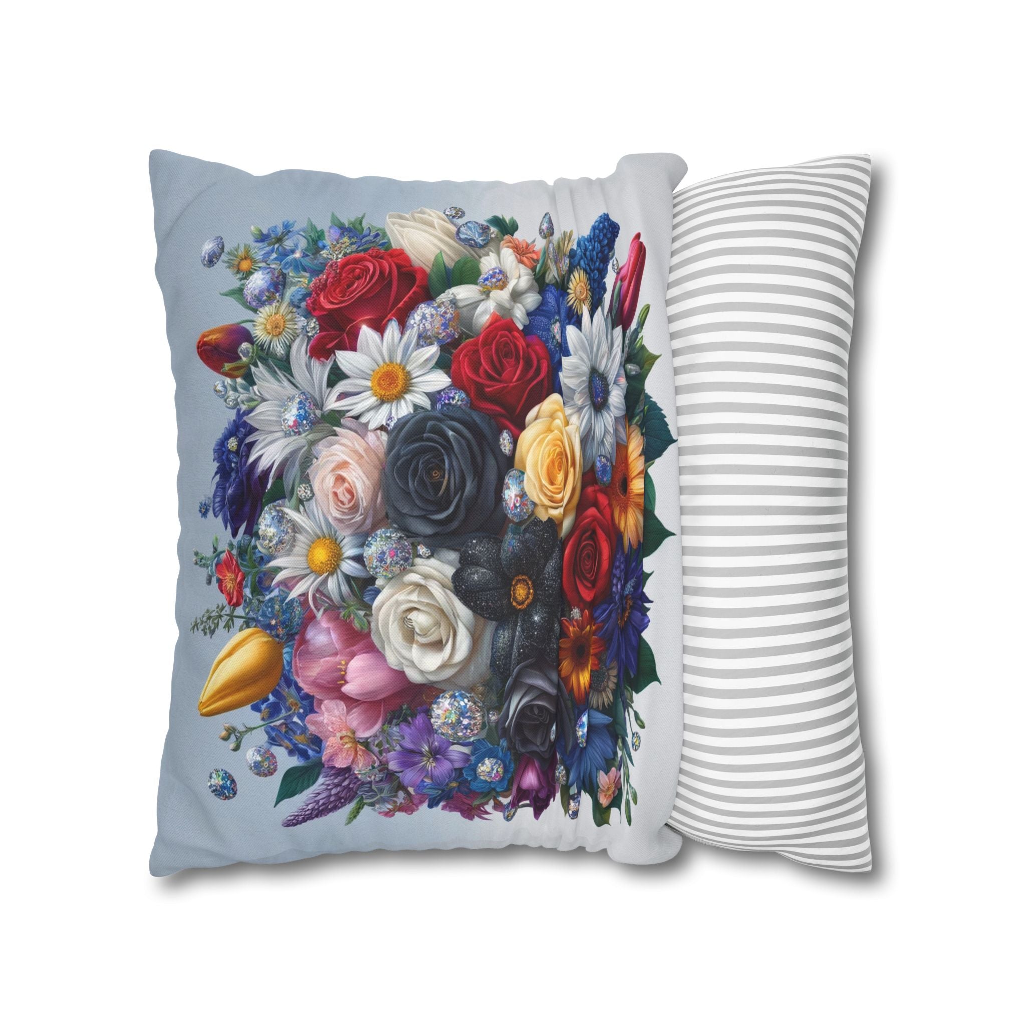 Colourful Bouquet (light-blue background) - Polyester Square Pillowcase
