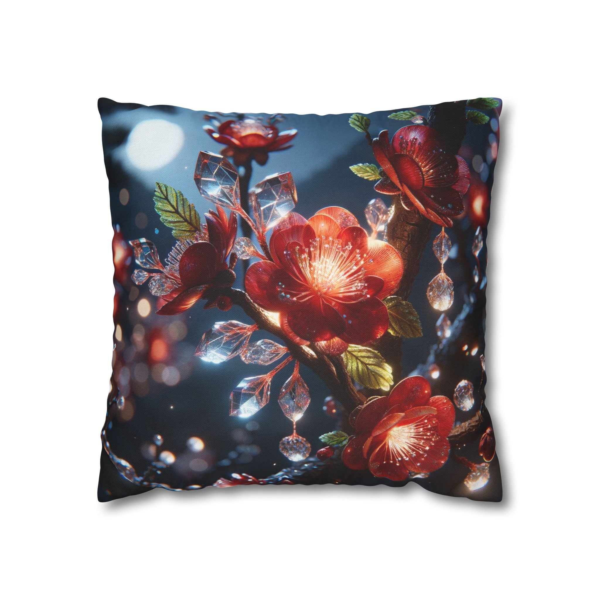 Red flowers in the night - Polyester Square Pillowcase