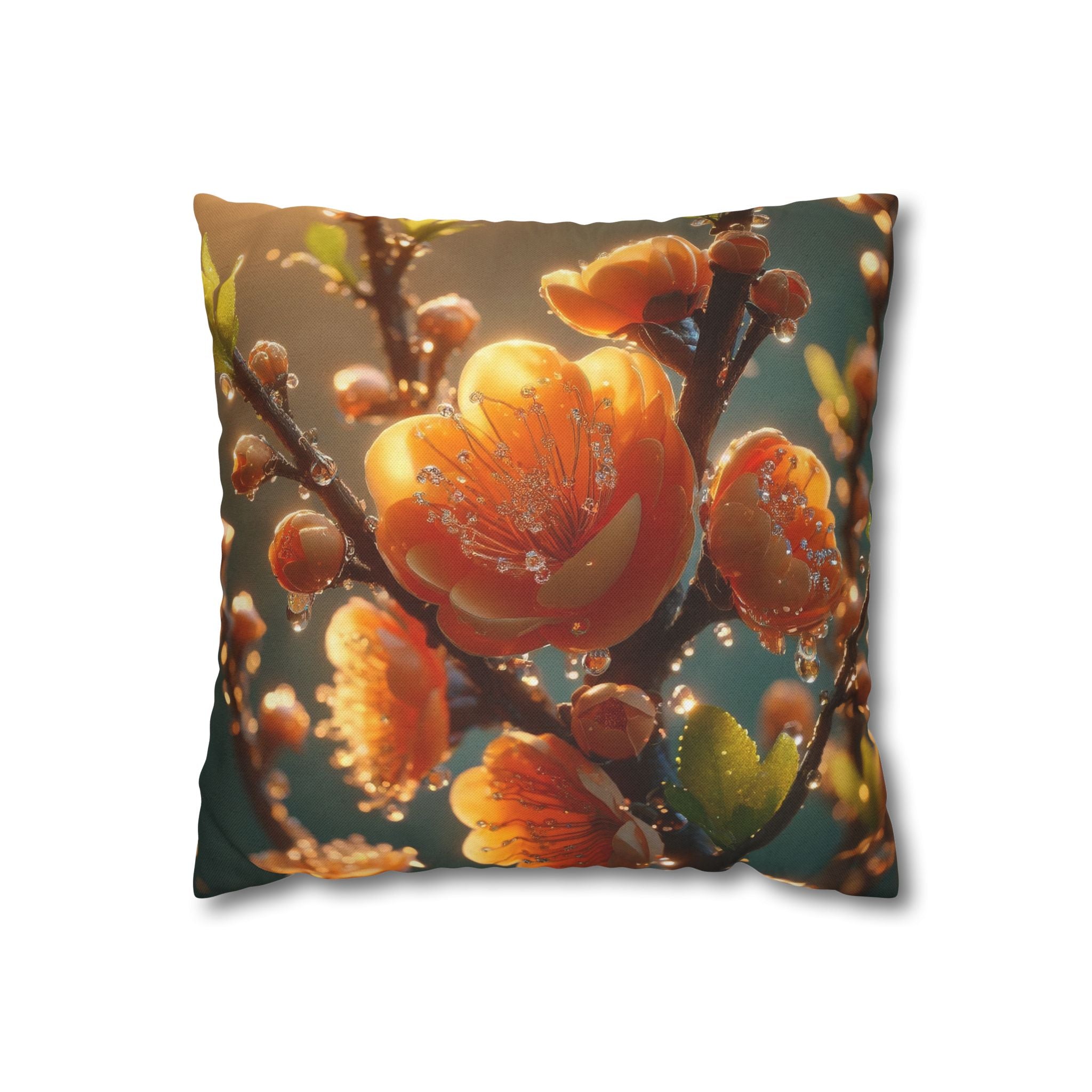 Orange-yellow diamond flowers - Polyester Square Pillowcase