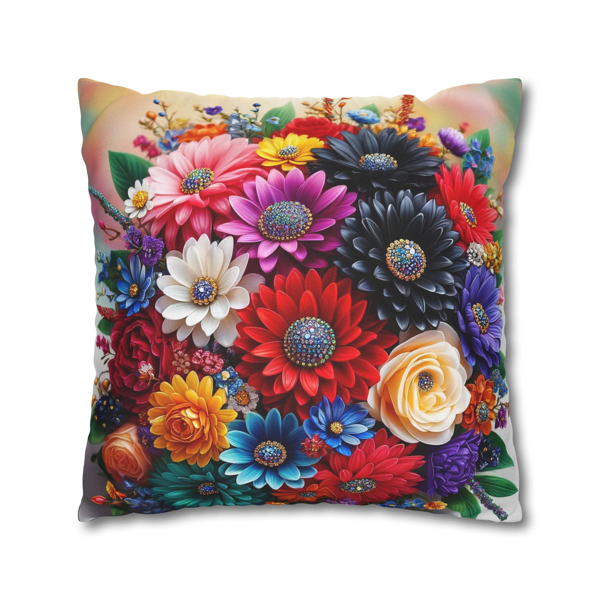 Colourful Bouquet (with diamonds) - Polyester Square Pillowcase