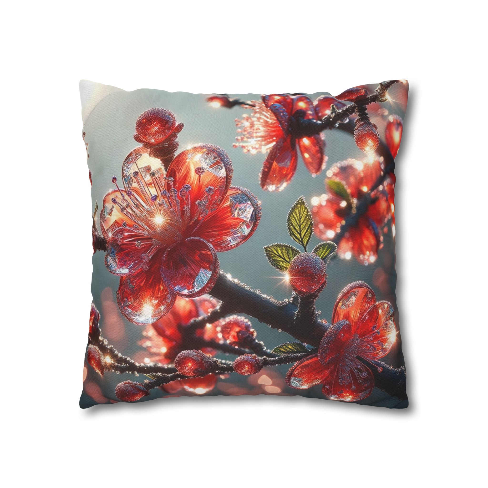 Diamond-red flowers - Polyester Square Pillowcase