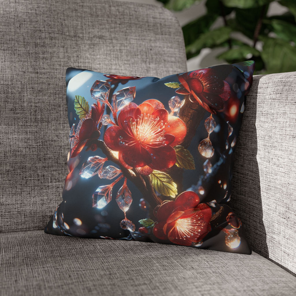 Red diamond flowers (in moonlight) - Suede Square Pillowcase