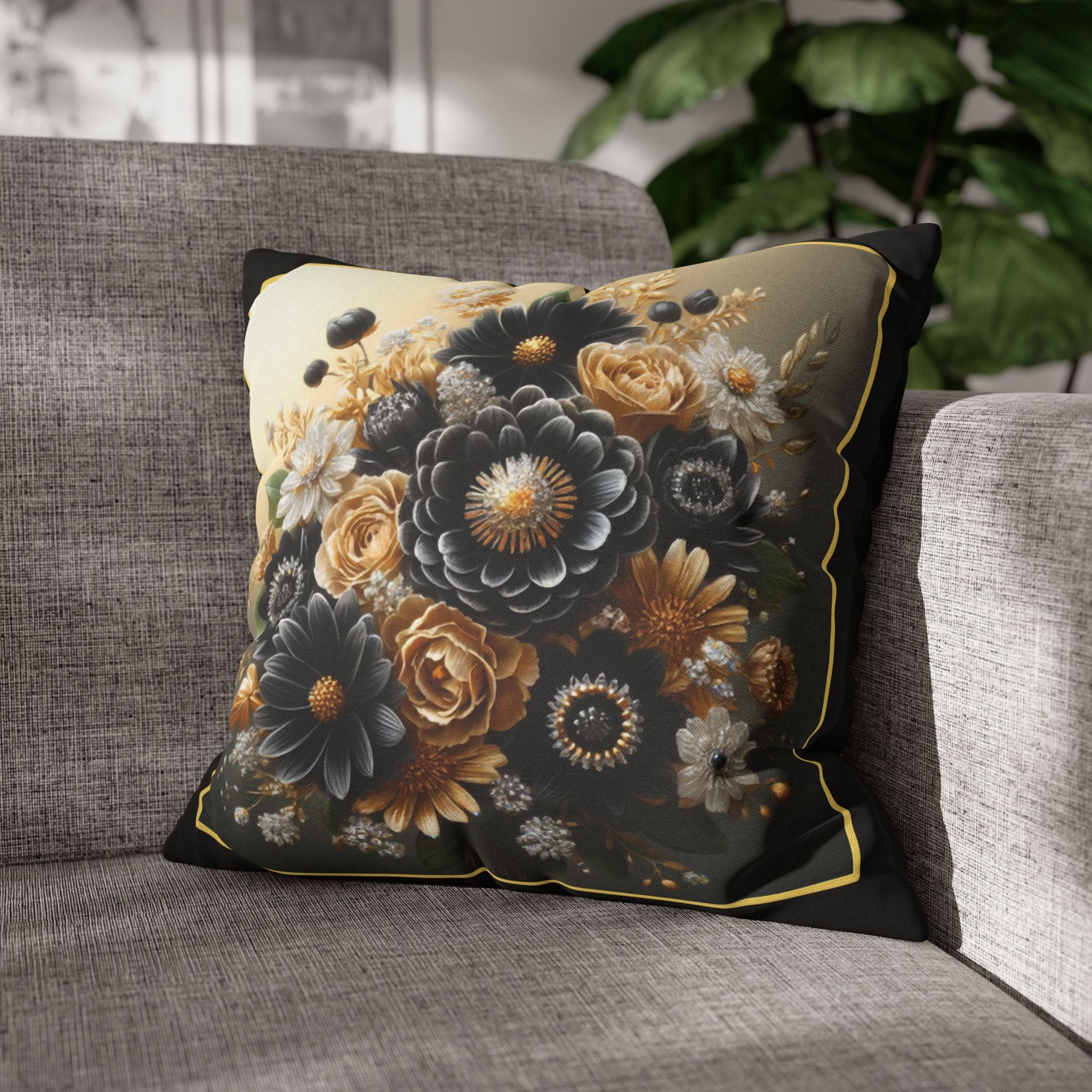 Black and Golden Bouquet (1) - Polyester Square Pillowcase