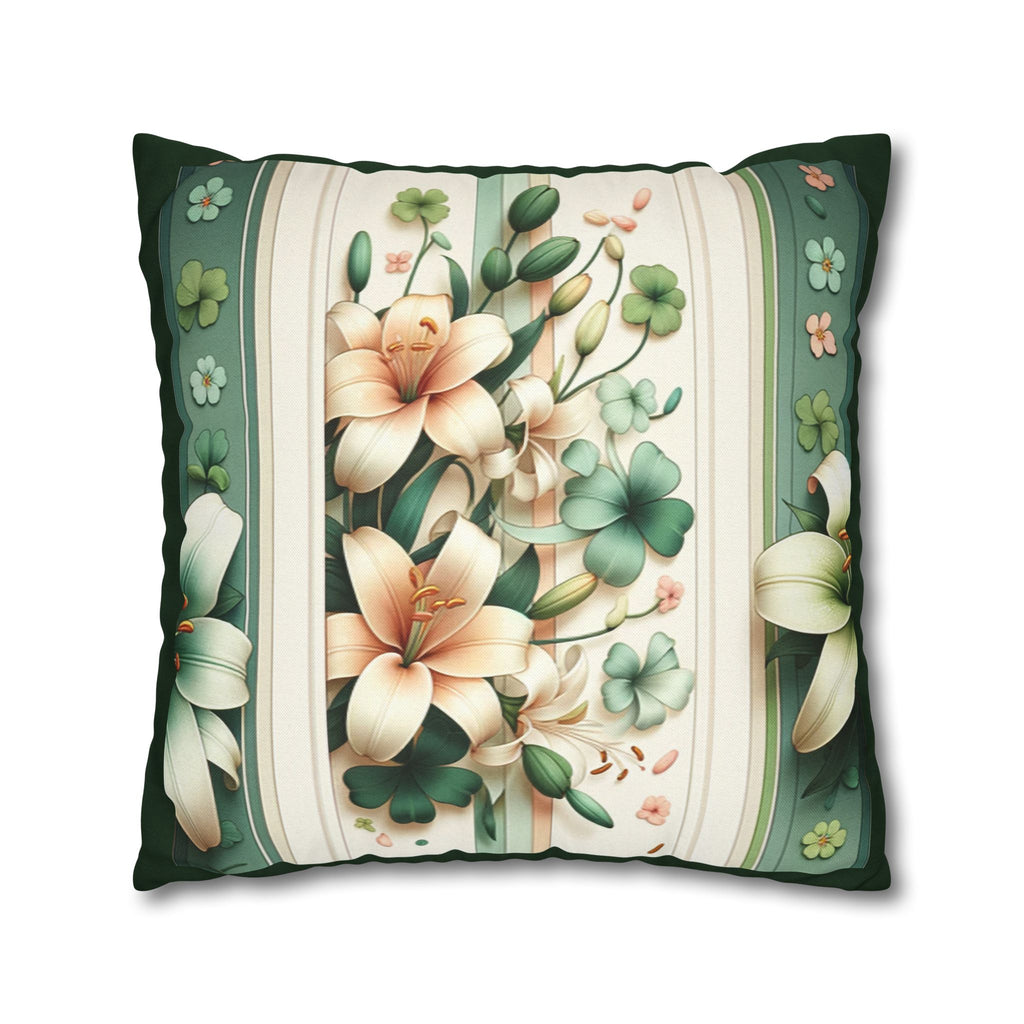 Green & peach coloured lilies - Polyester Square Pillowcase