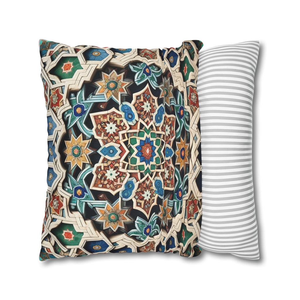 Persian Art , orange-blue - Polyester Square Pillowcase