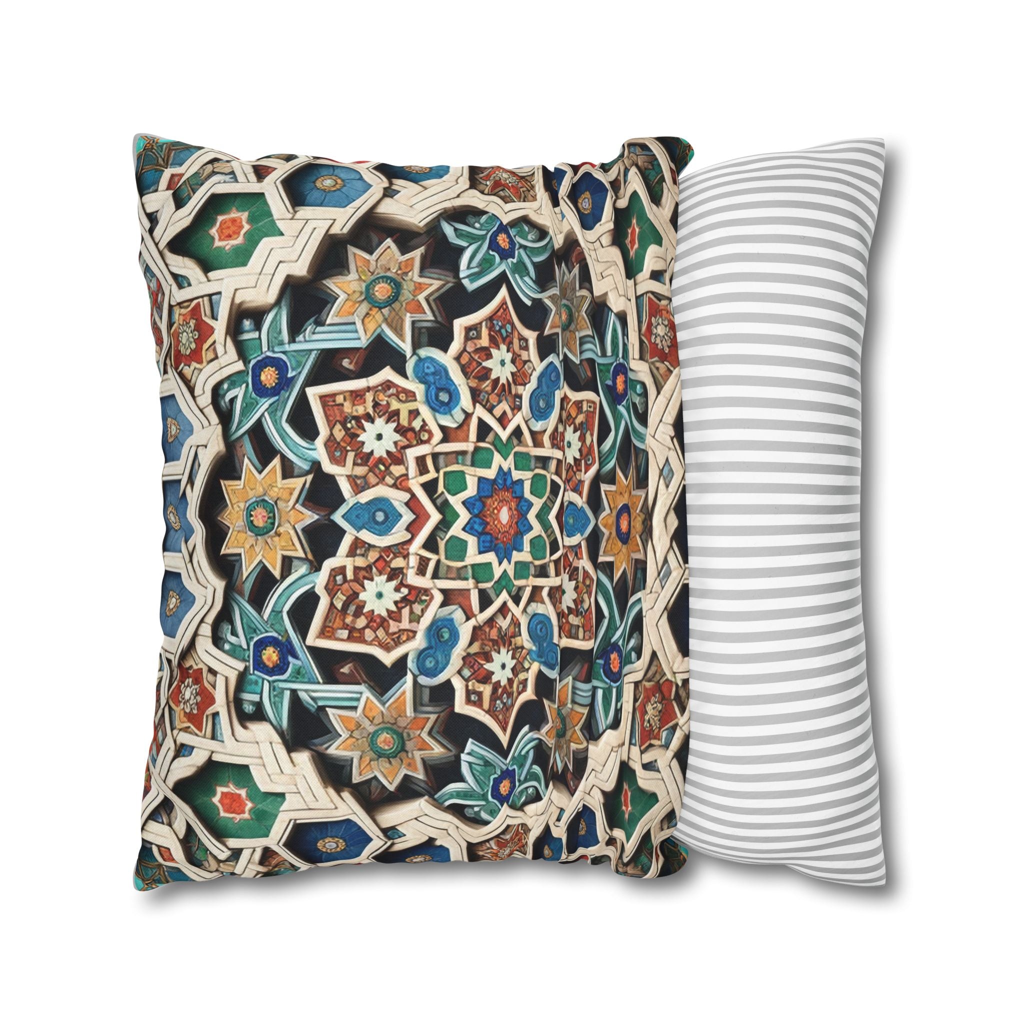 Persian Art , orange-blue - Polyester Square Pillowcase