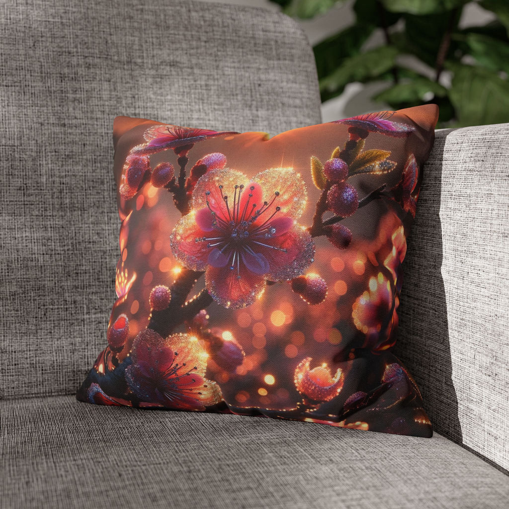 Pink flowers in sunset - Polyester Square Pillowcase