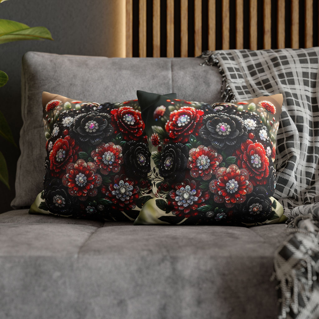 Bouquet with Black and Red flowers- Suede Square Pillowcase