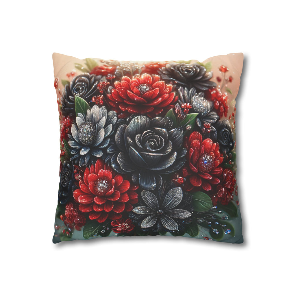 Bouquet with Black and Red flowers - Suede Square Pillowcase