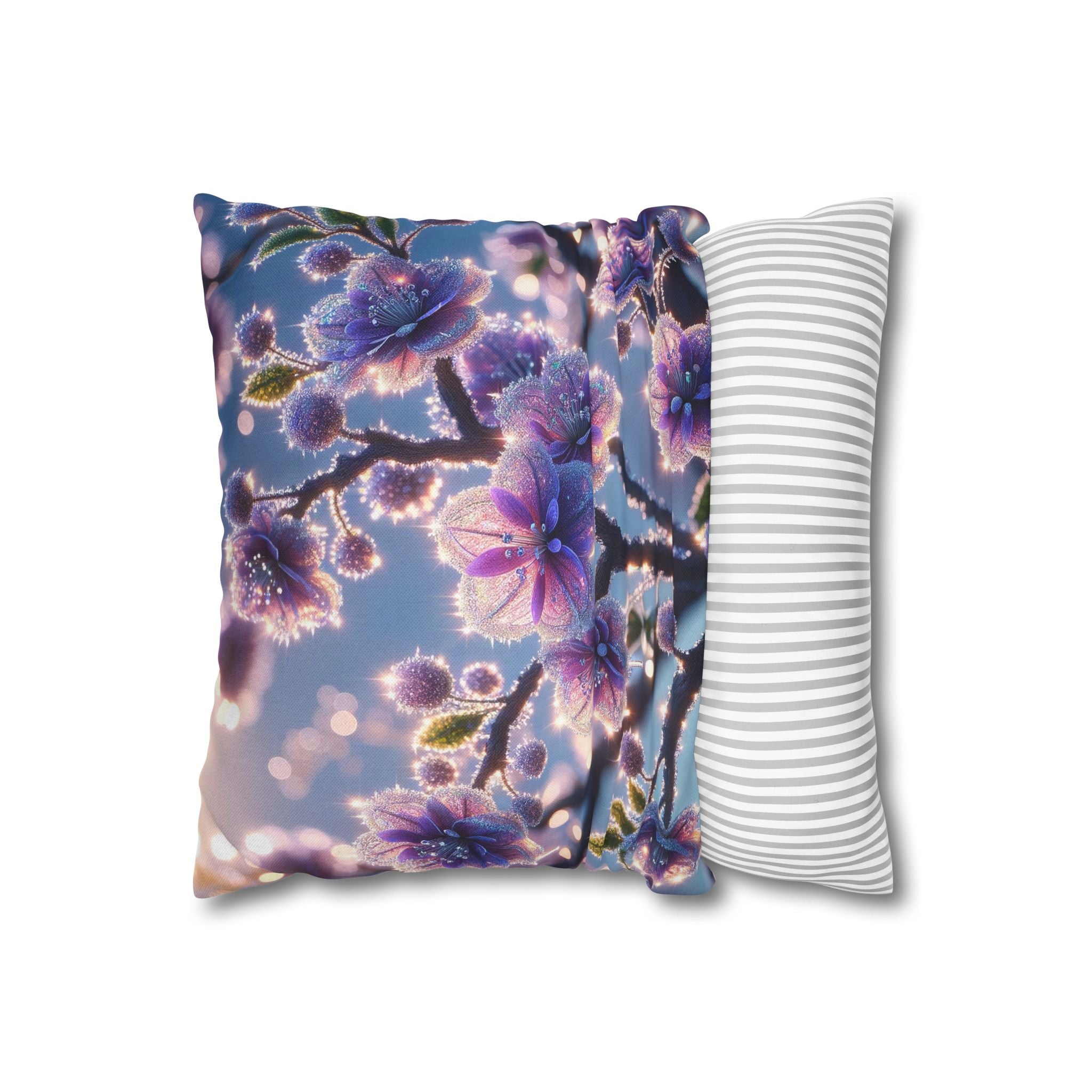 Lavender coloured flowers with sky blue background -  Polyester Square Pillowcase