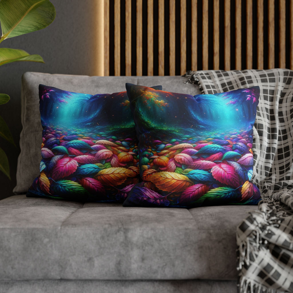Magical Leaves in a forest-  Polyester Square Pillowcase