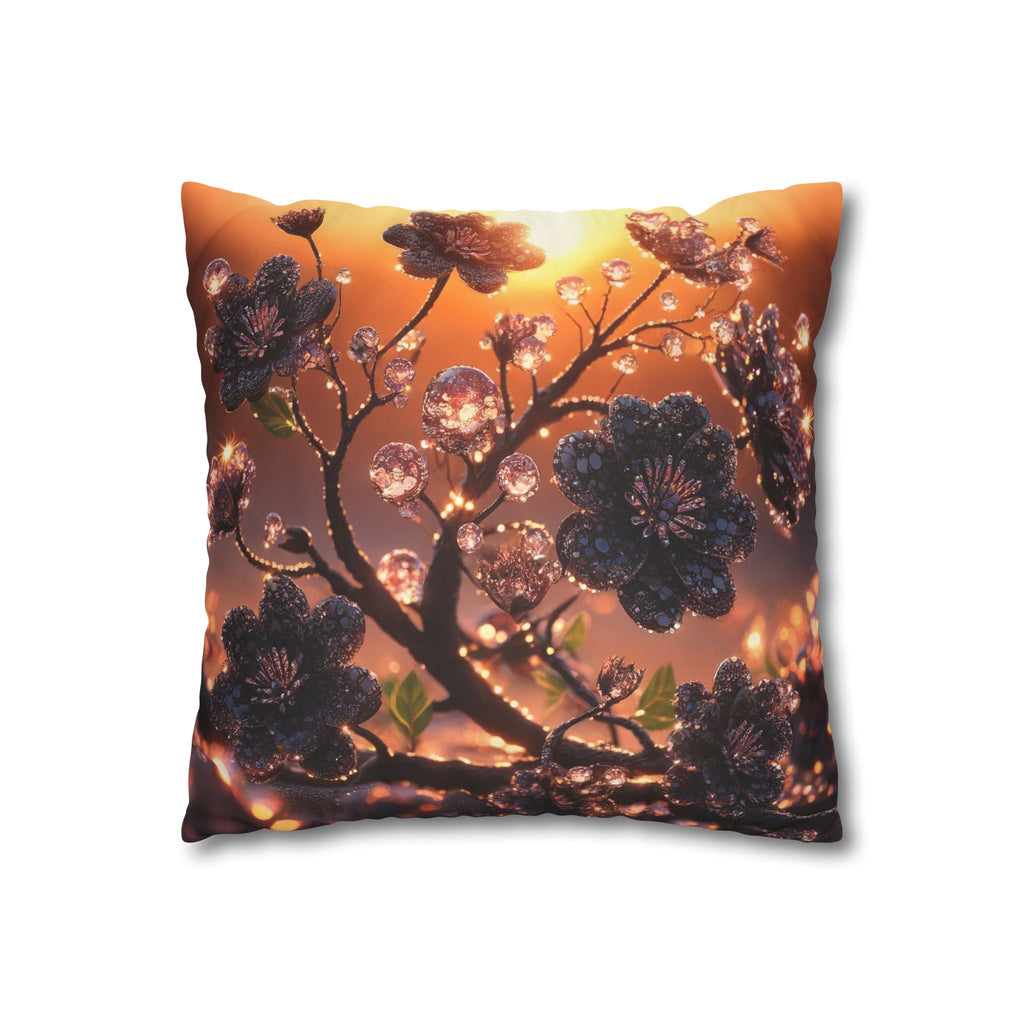 Black diamond flowers (in sunset) - Suede Square Pillowcase