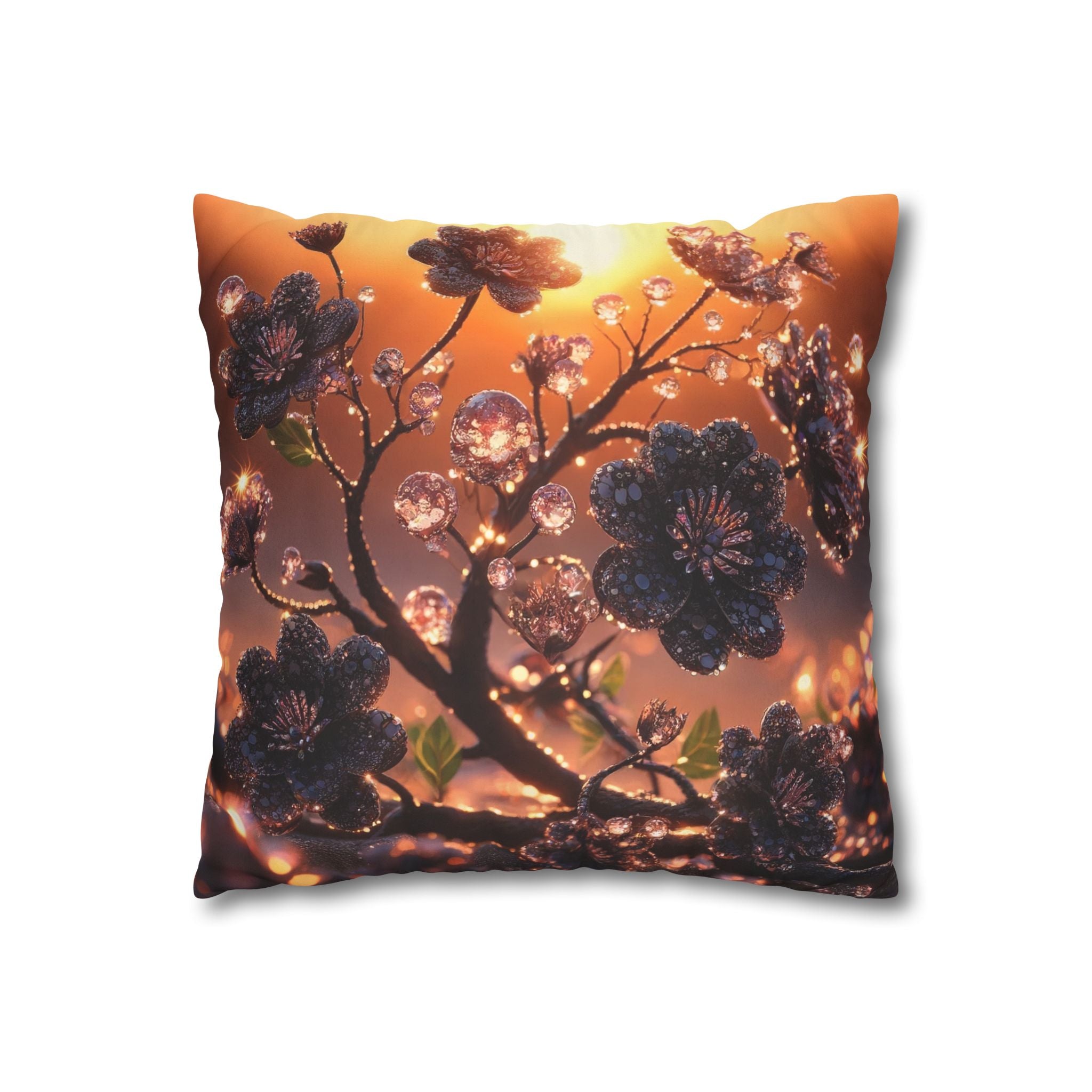 Black diamond flowers (in sunset) - Suede Square Pillowcase