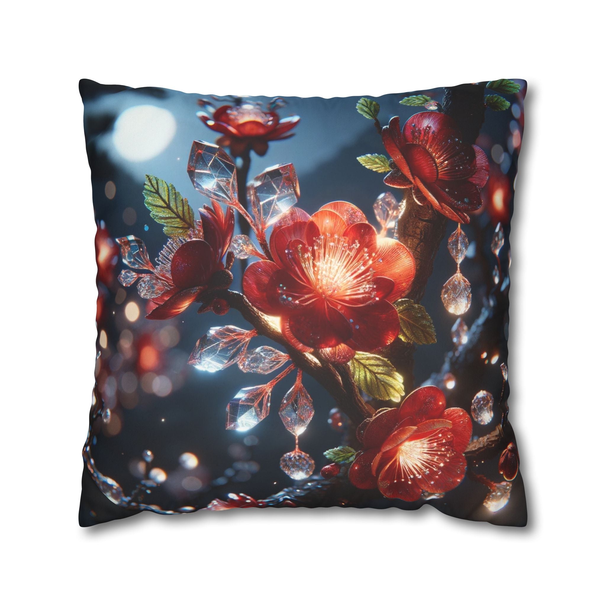 Red diamond flowers (in moonlight) - Suede Square Pillowcase