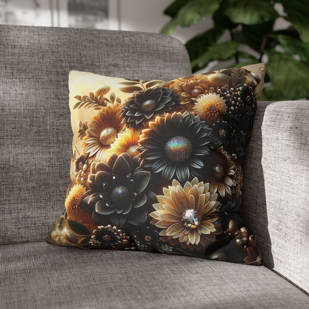 Black-golden Bouquet (2) - Polyester Square Pillowcase