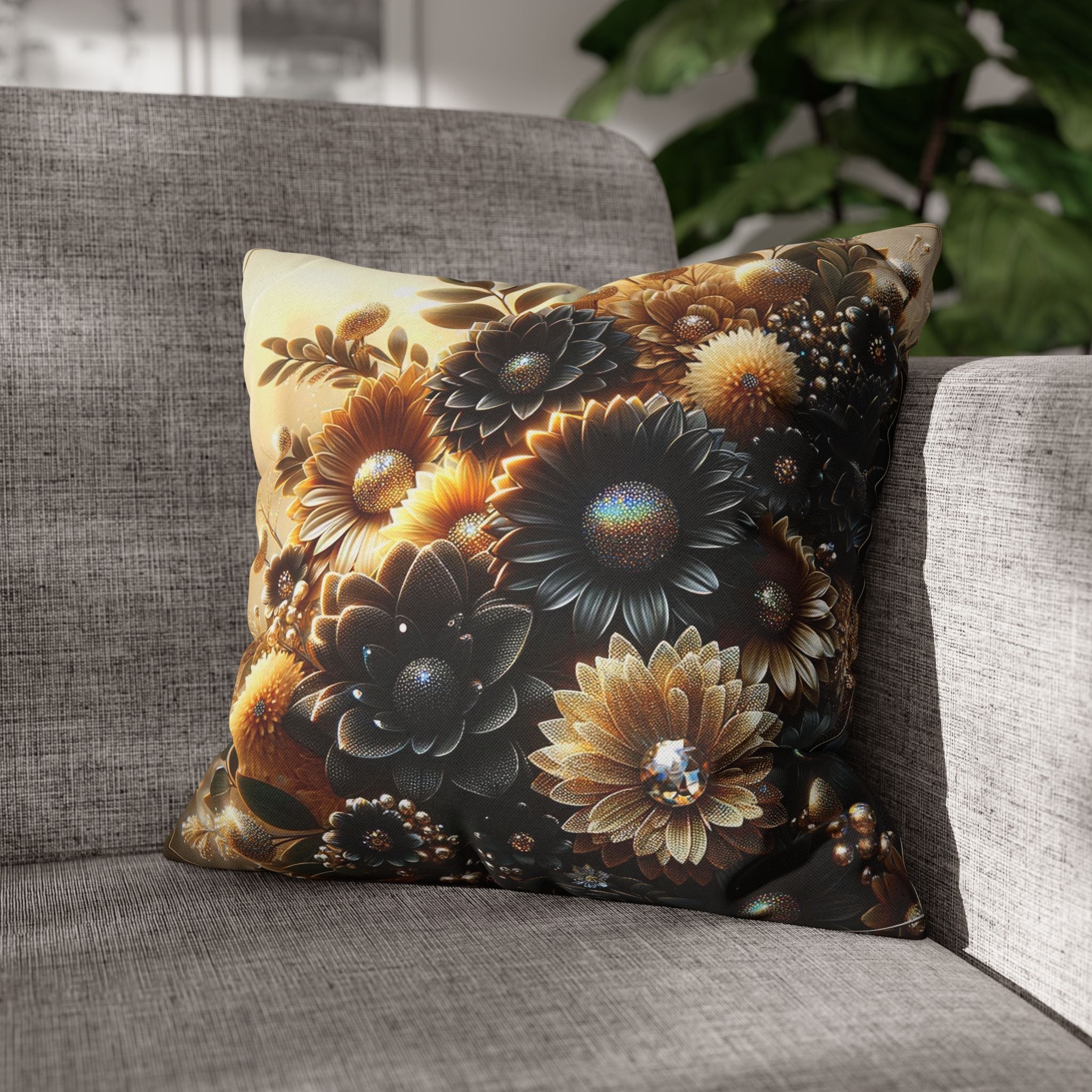 Black-golden Bouquet (2) - Polyester Square Pillowcase