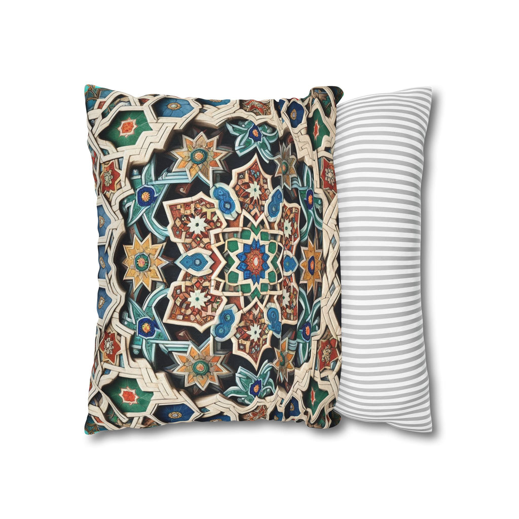 Persian Art , orange-blue - Polyester Square Pillowcase