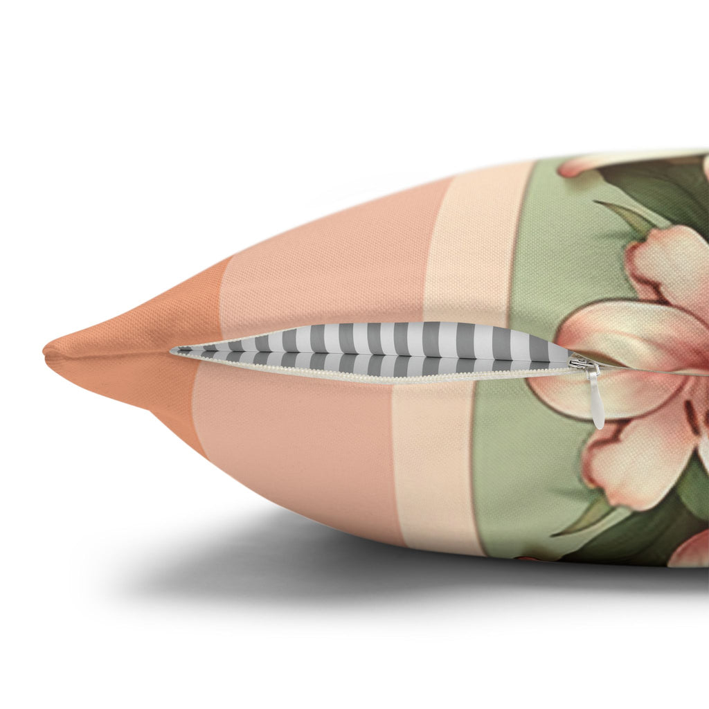 Lilies on peach background - Polyester Square Pillowcase