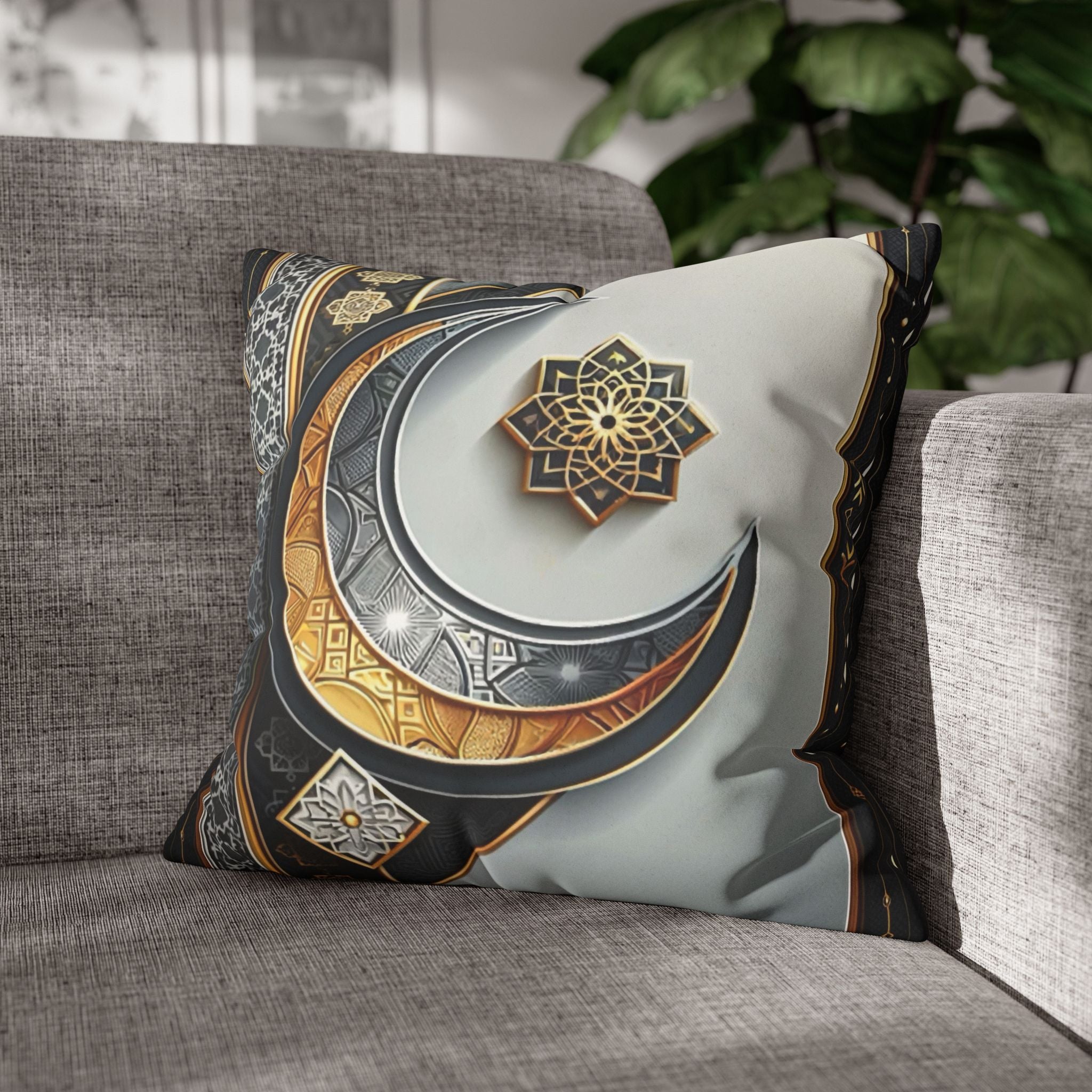 Islamic Art (gold & silver moon)) - Suede Square Pillowcase