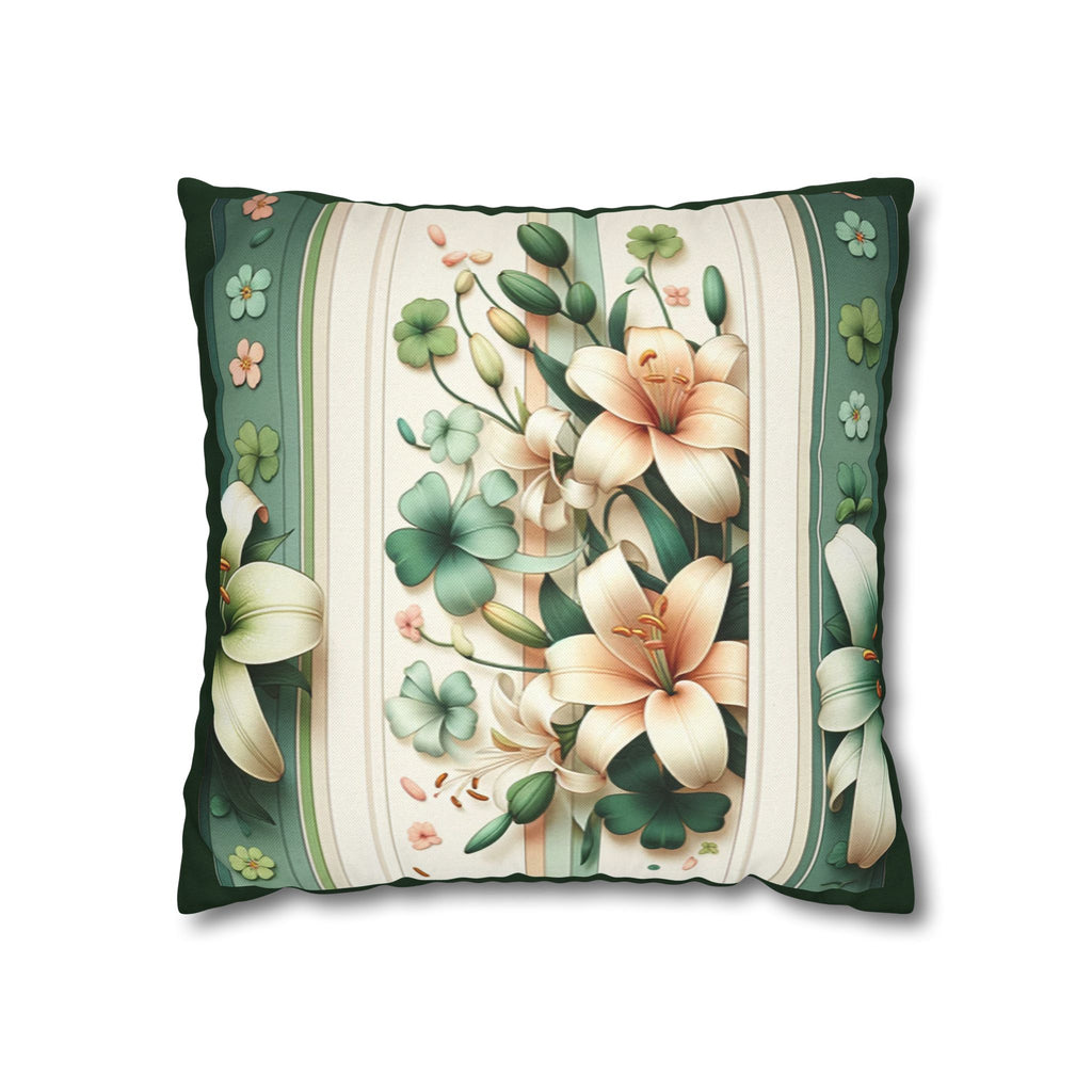 Green & peach coloured lilies - Polyester Square Pillowcase