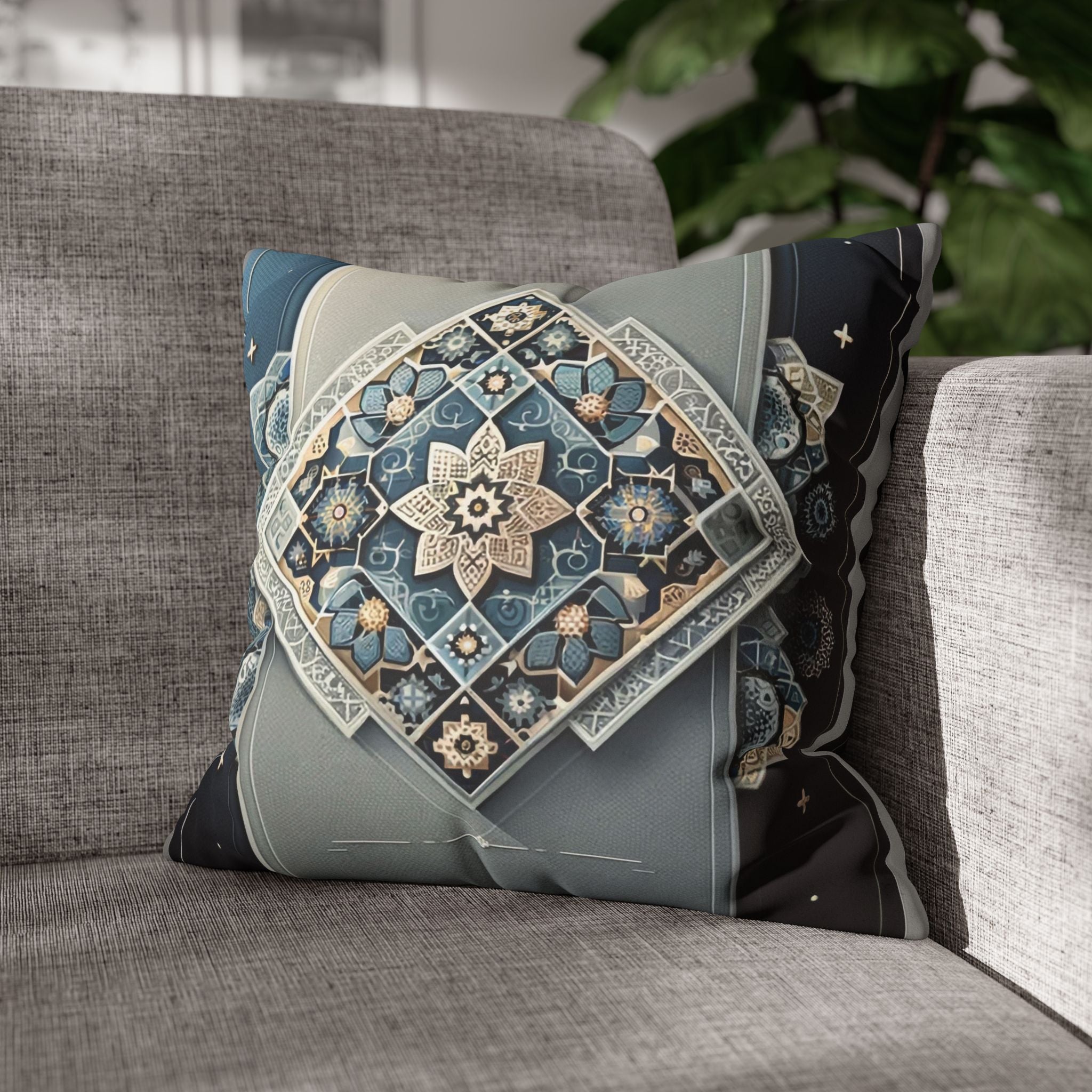 Islamic Art (blue-grey) - Suede Square Pillowcase