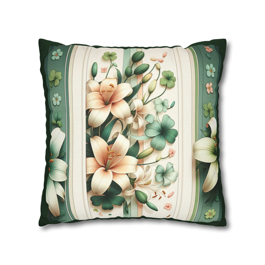 Green & peach coloured lilies - Polyester Square Pillowcase