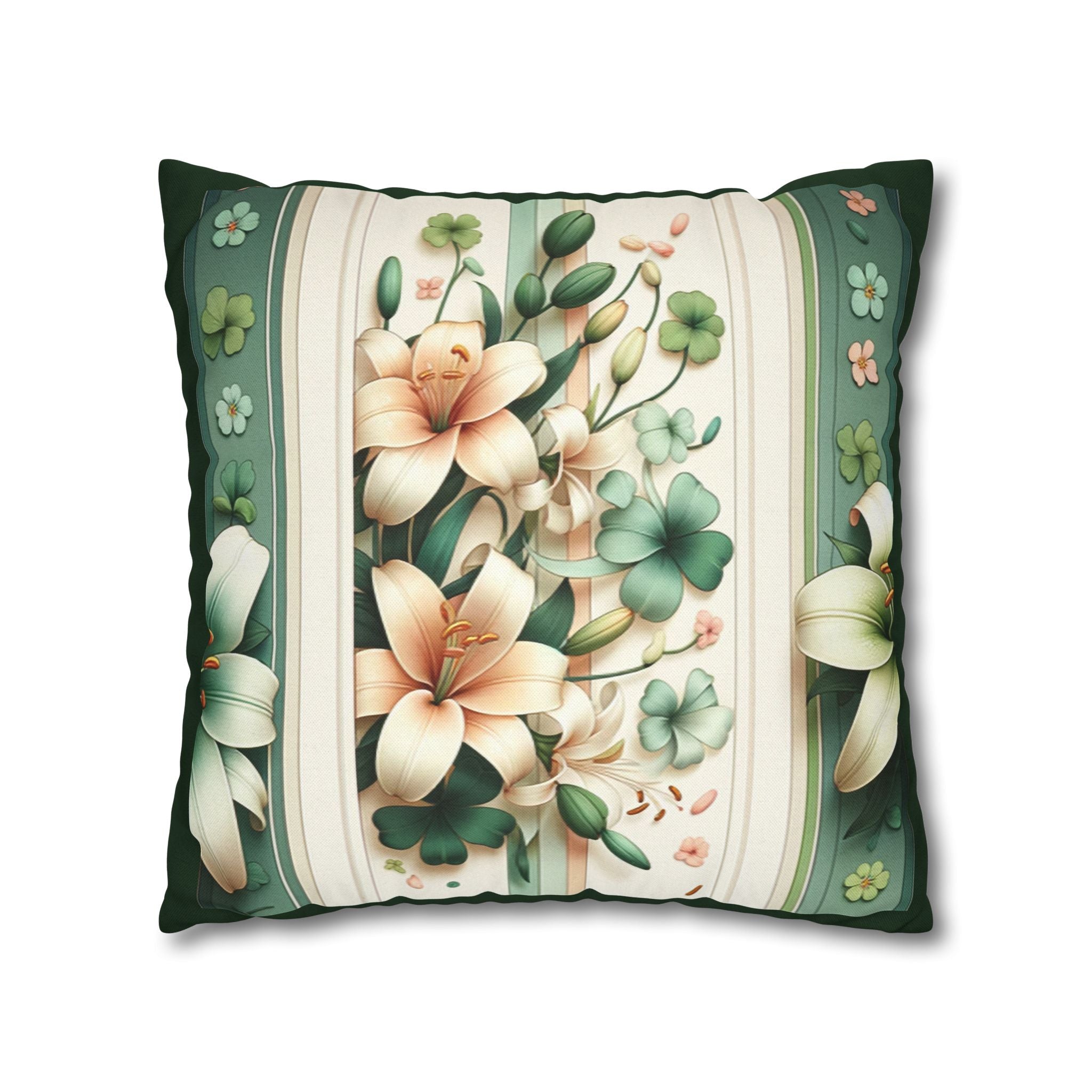 Green & peach coloured lilies - Polyester Square Pillowcase