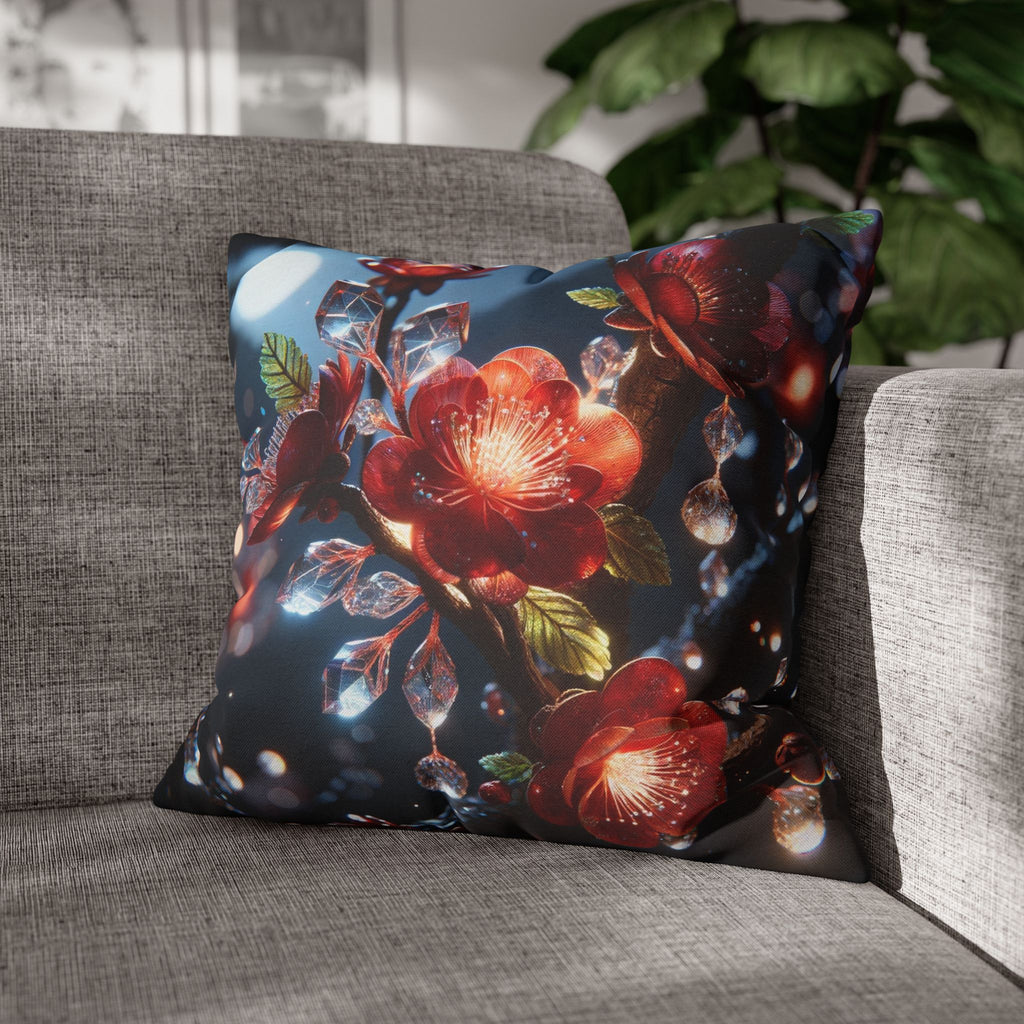 Red flowers in the night - Polyester Square Pillowcase