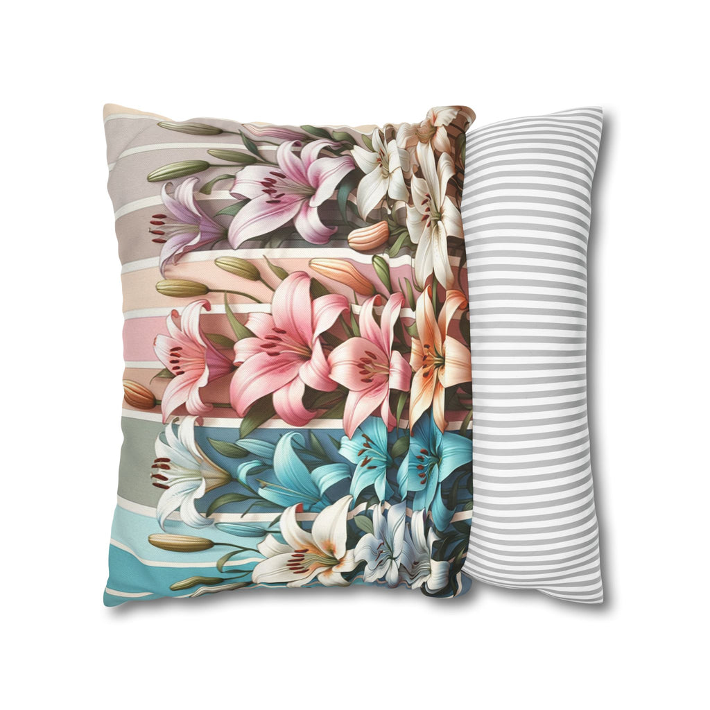 Colourful Lilies in line - Polyester Square Pillowcase