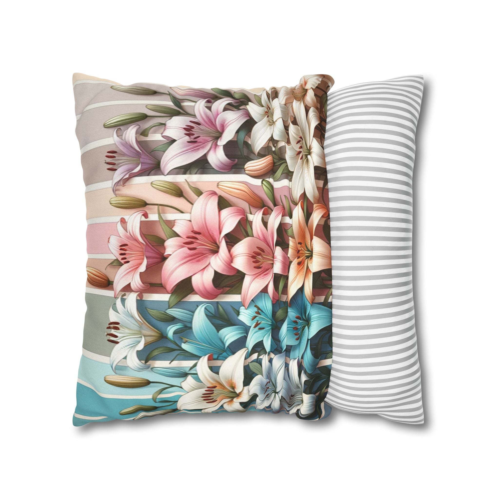 Colourful Lilies in line - Polyester Square Pillowcase