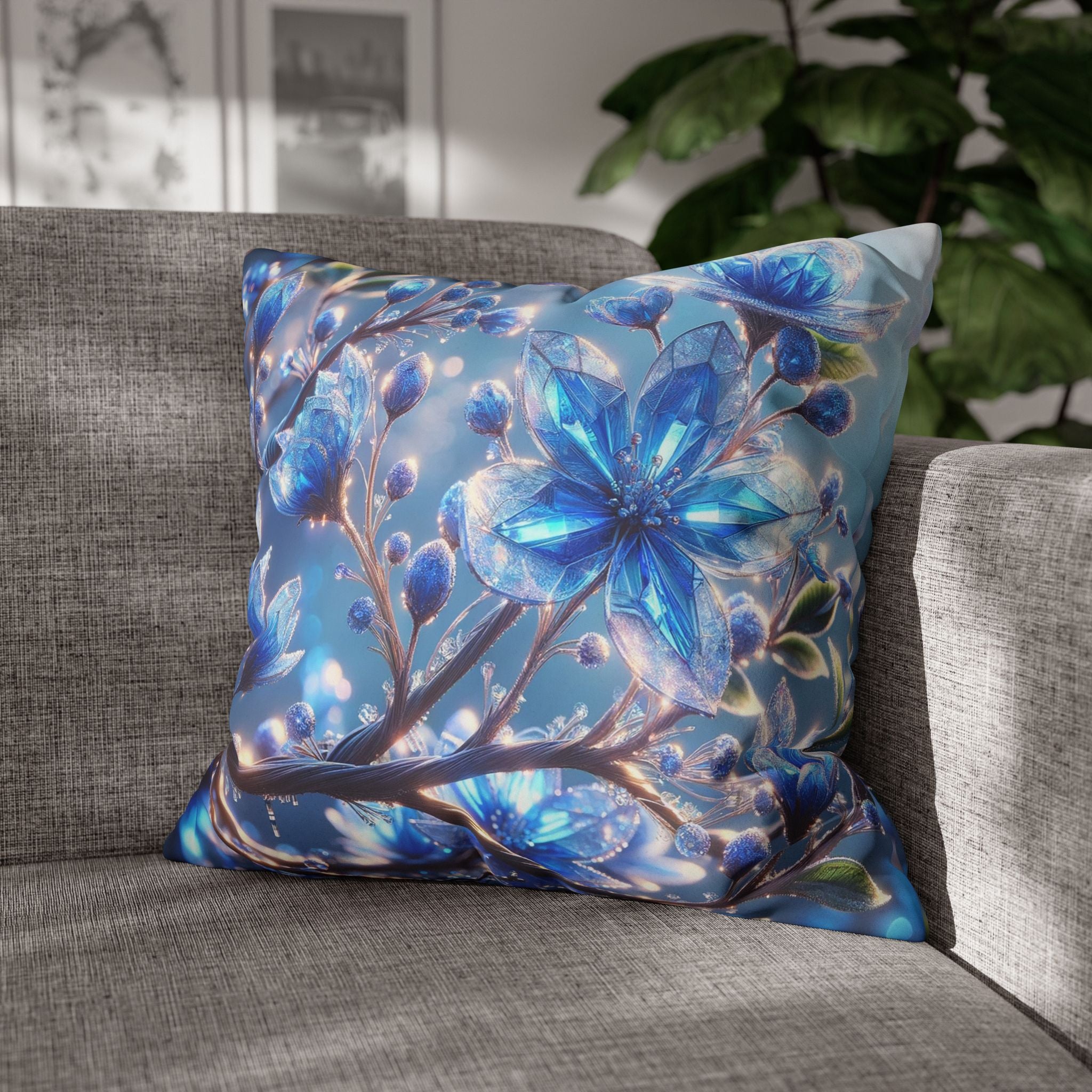 Blue, diamond flowers (with blue background) - Suede Square Pillowcase