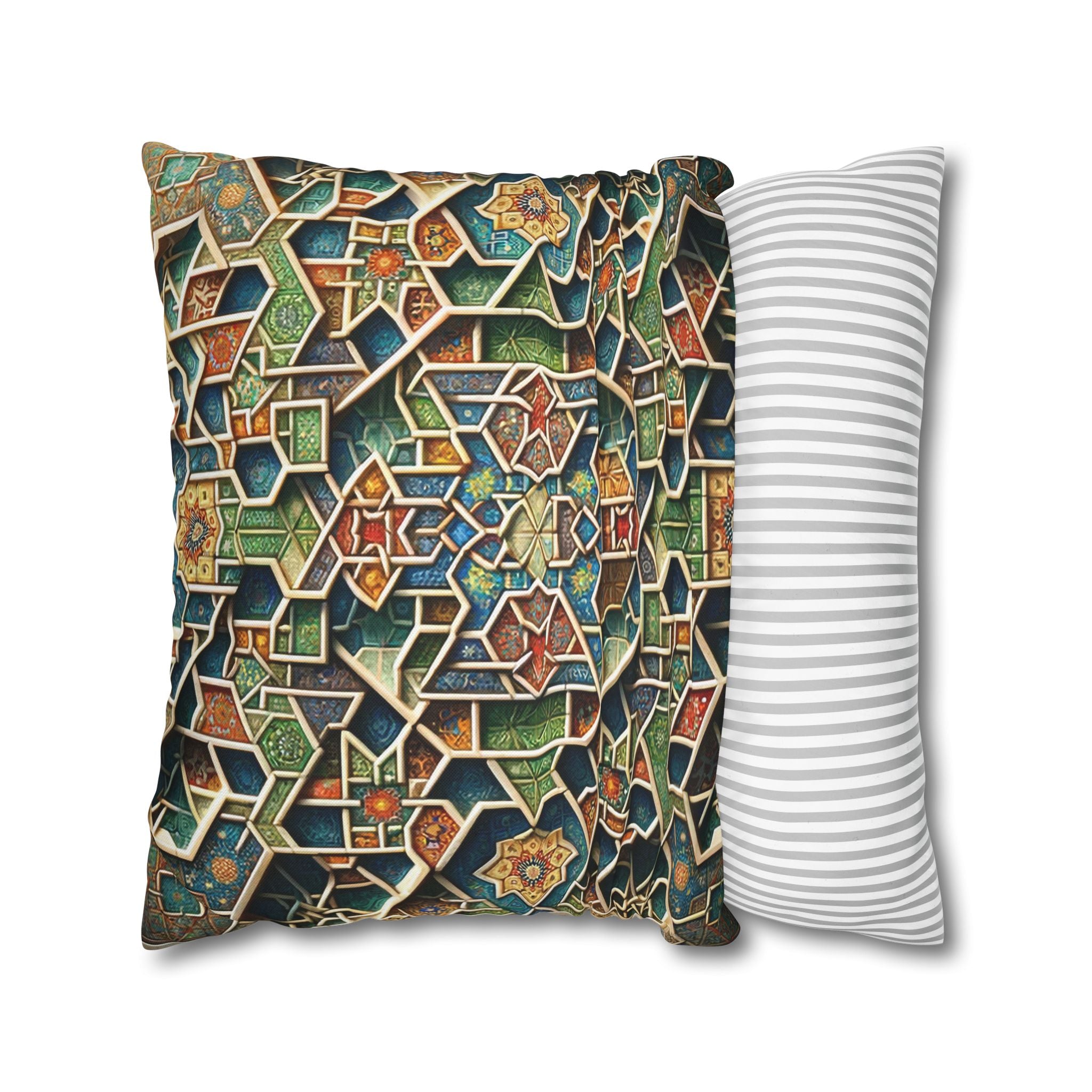 Persian art, orange-green - Polyester Square Pillowcase