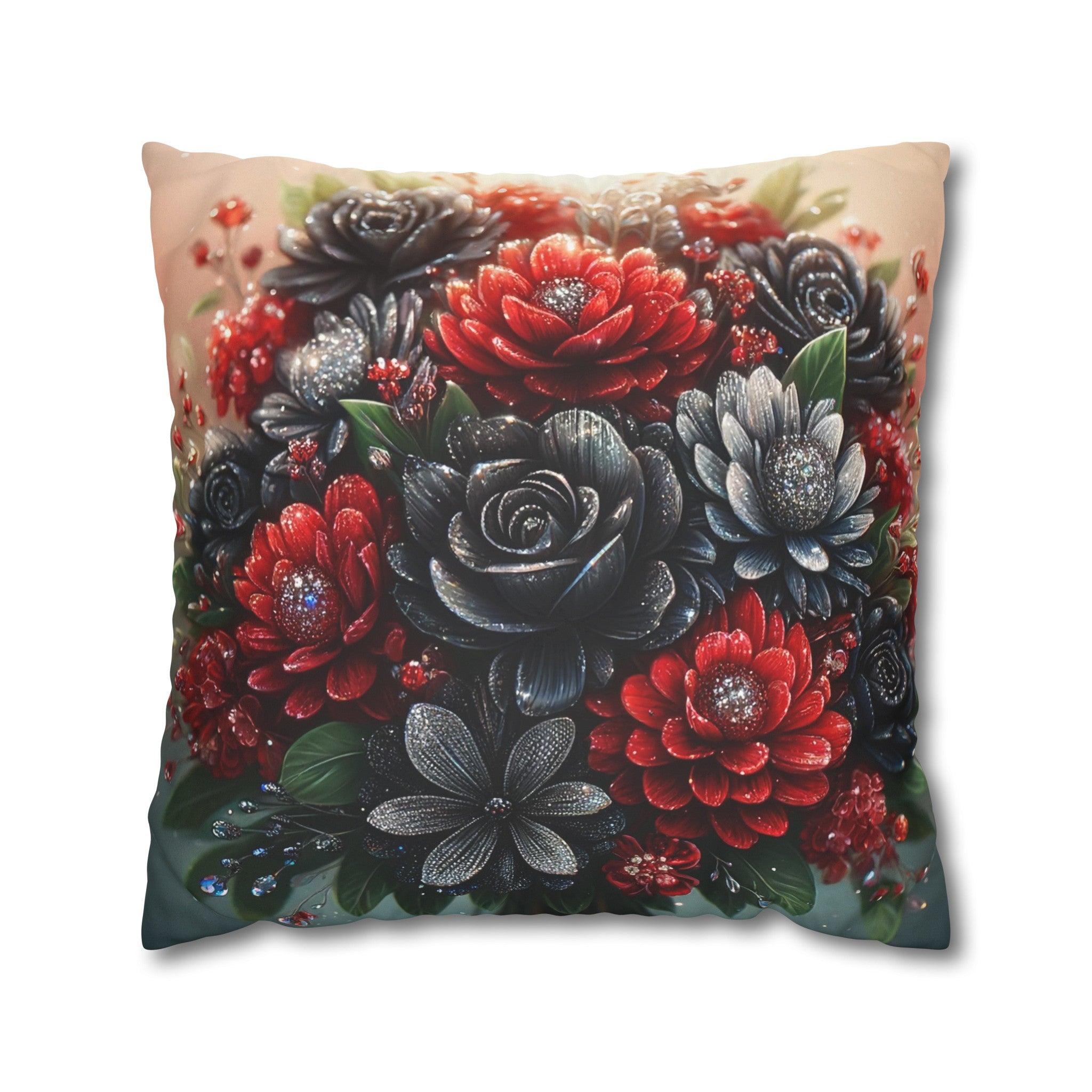 Bouquet with Black and Red flowers - Suede Square Pillowcase