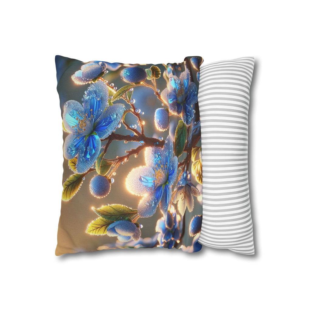 Blue, diamond flowers (2) - Polyester Square Pillowcase