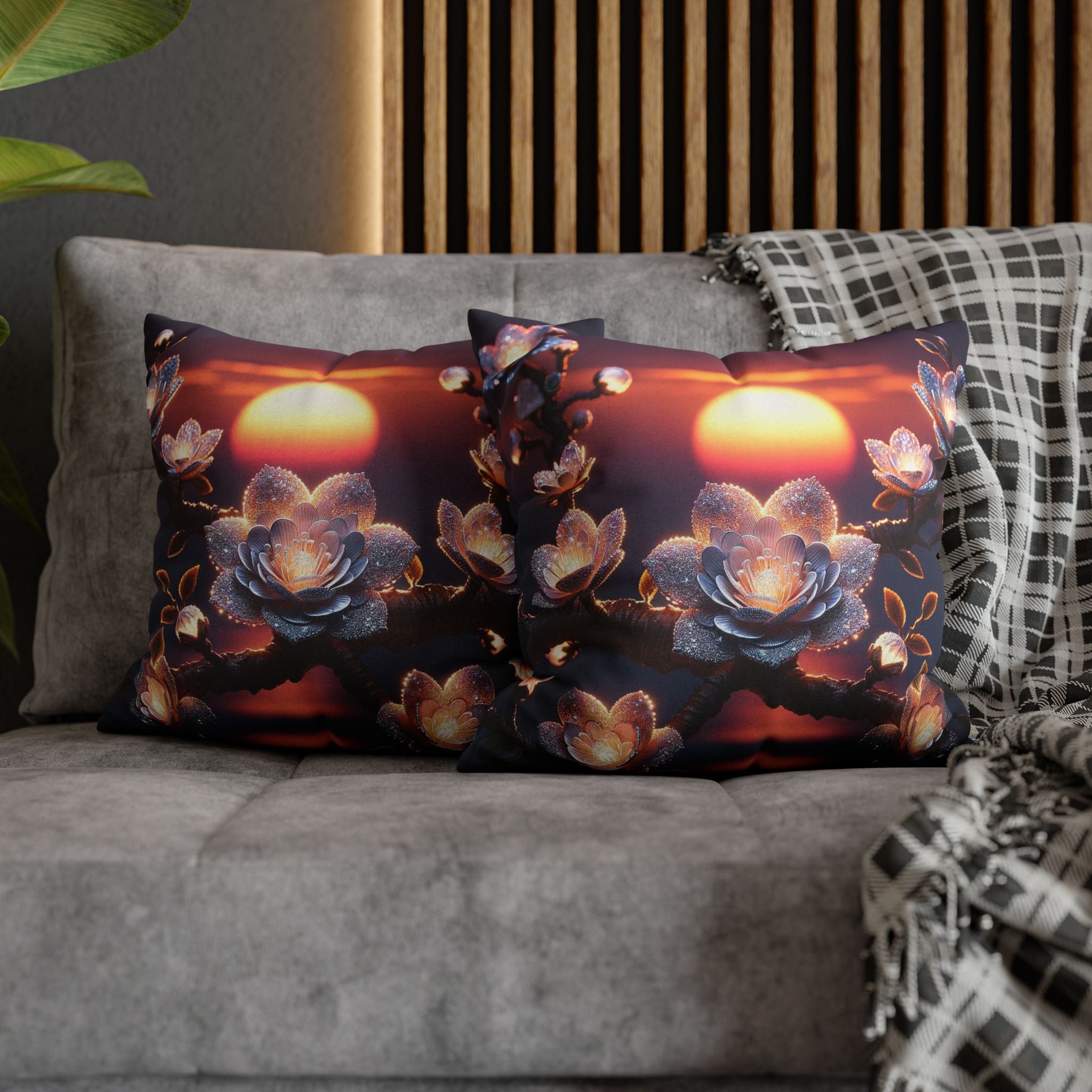 White flowers in the night - Polyester Square Pillowcase