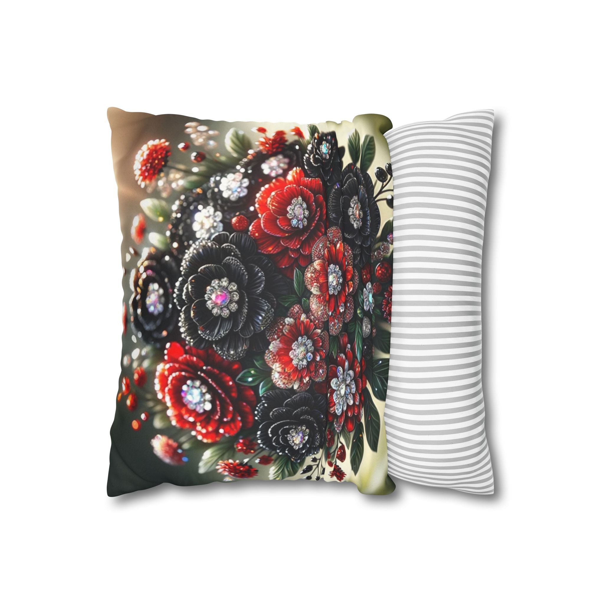 Bouquet with Black and Red flowers- Suede Square Pillowcase