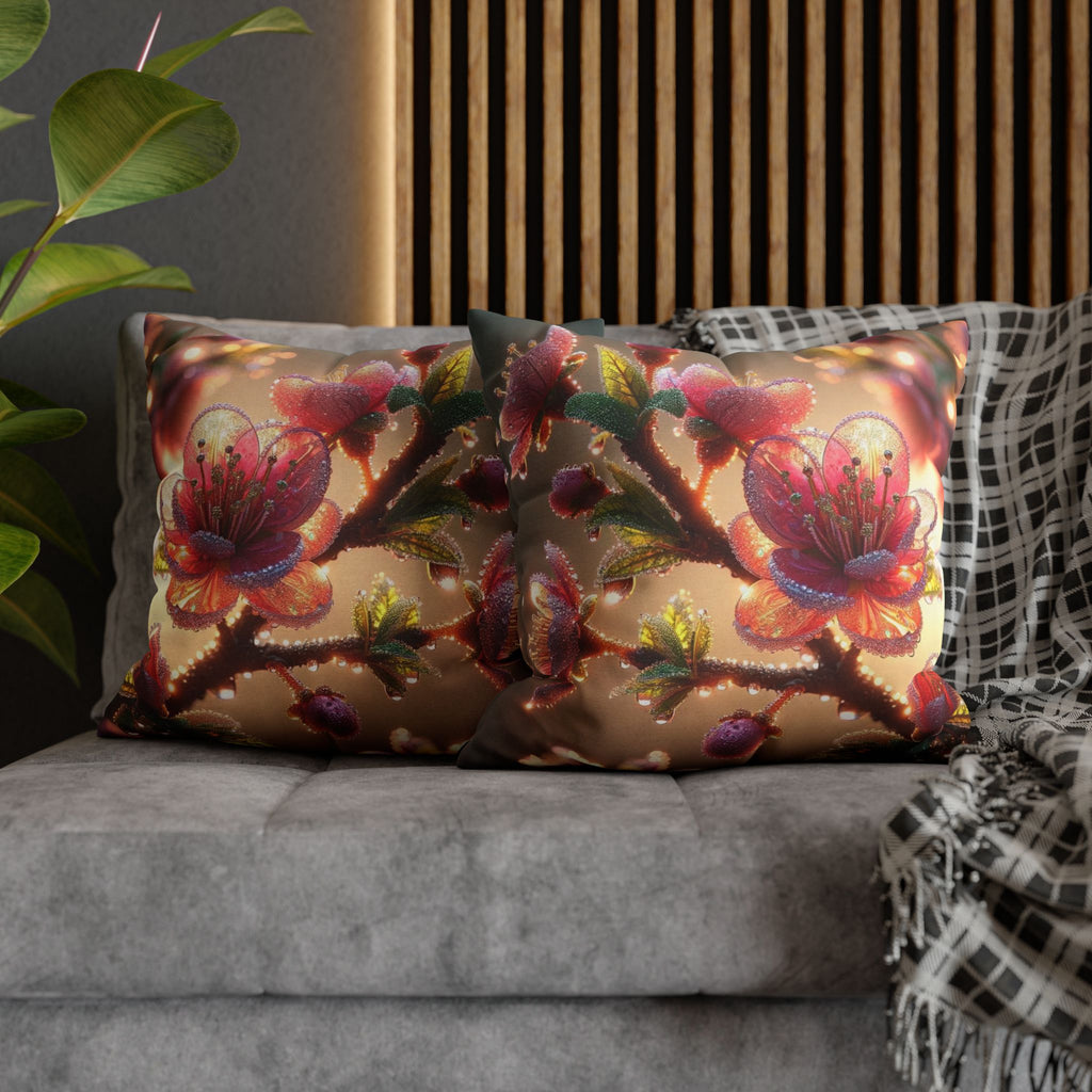 Large Pink diamond flowers - Polyester Square Pillowcase