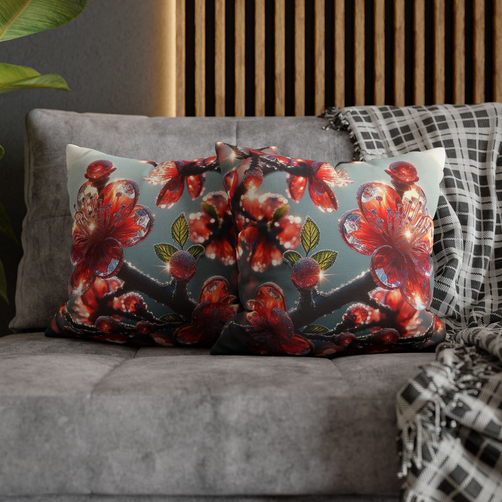 Diamond-red flowers - Polyester Square Pillowcase