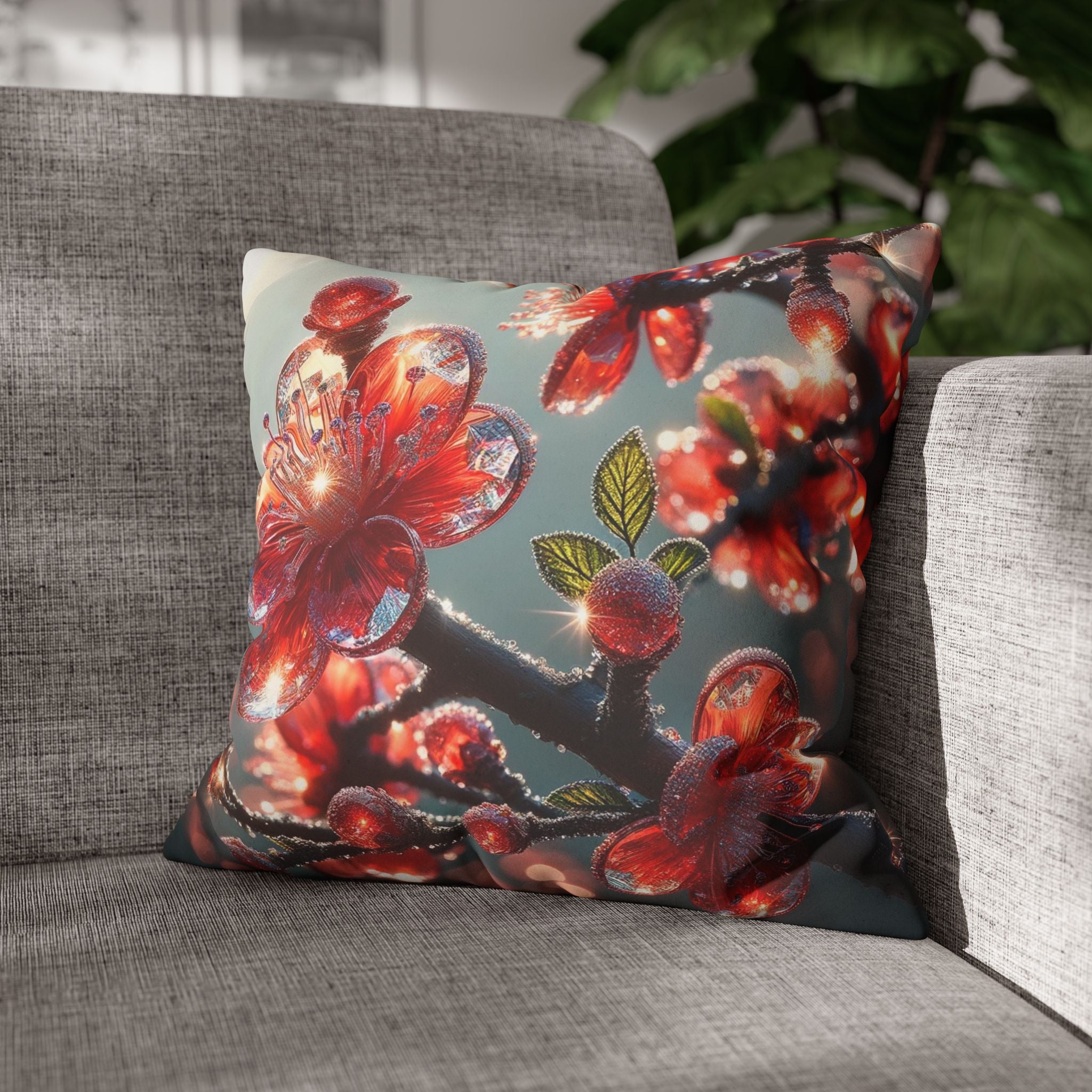 Red diamond flowers (at sunrise) - Suede Square Pillowcase