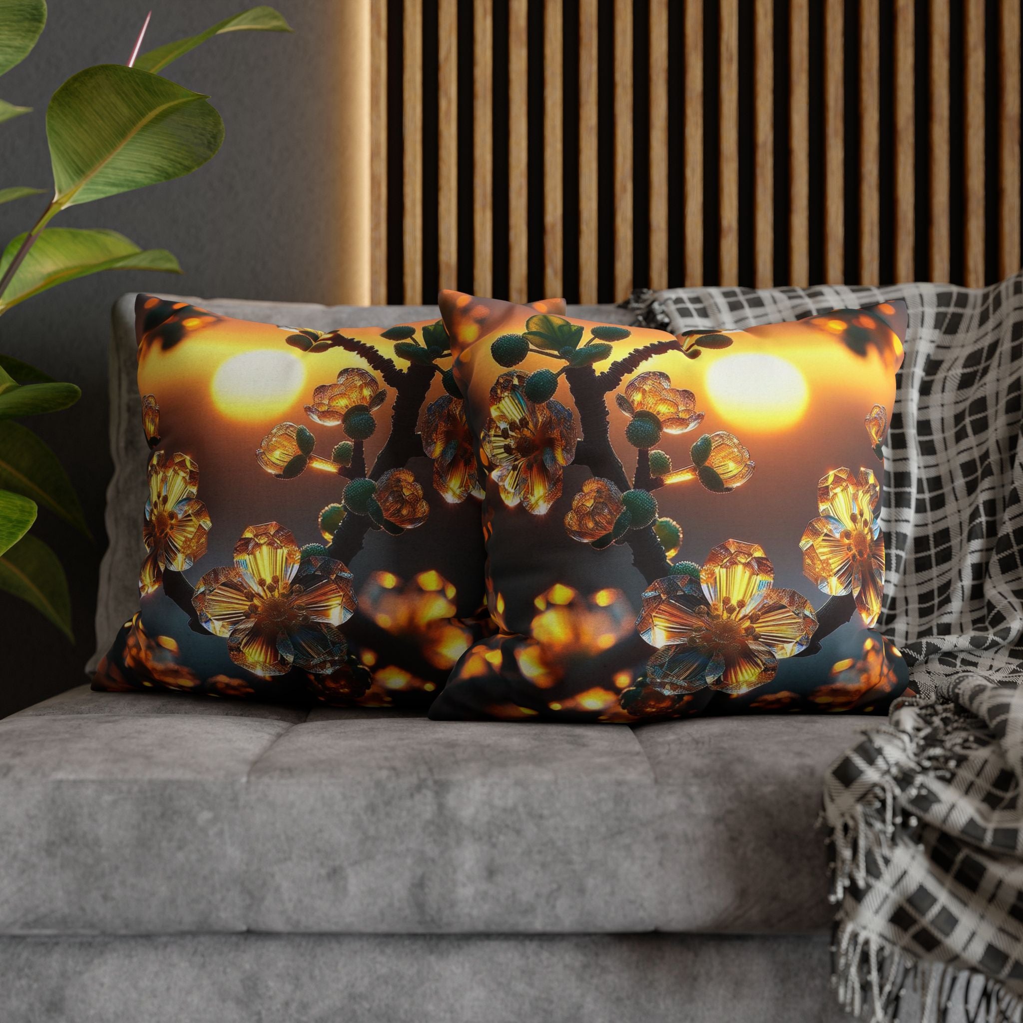 Yellow flowers in sunset - Polyester Square Pillowcase