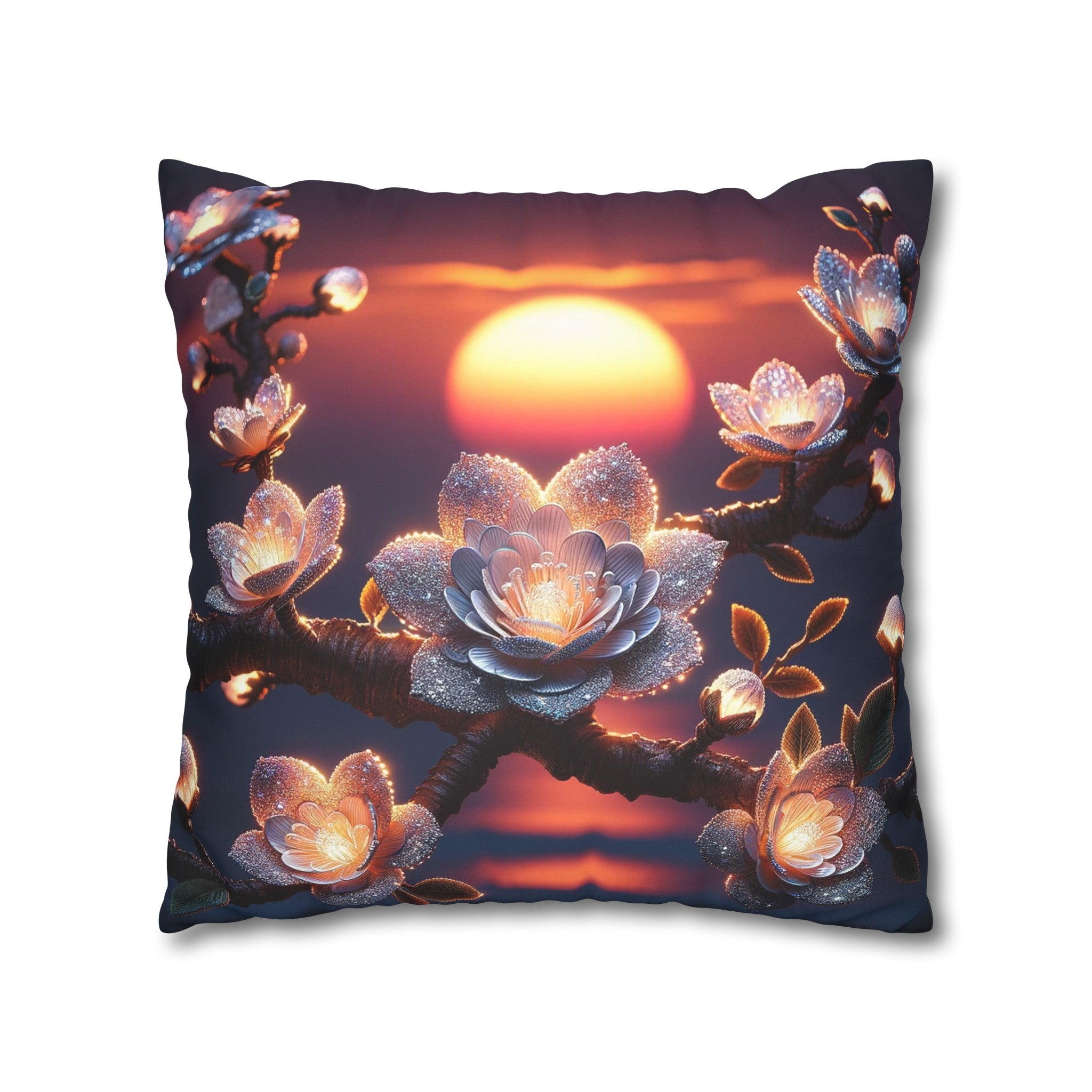 White, diamond flowers in the night - Suede Square Pillowcase