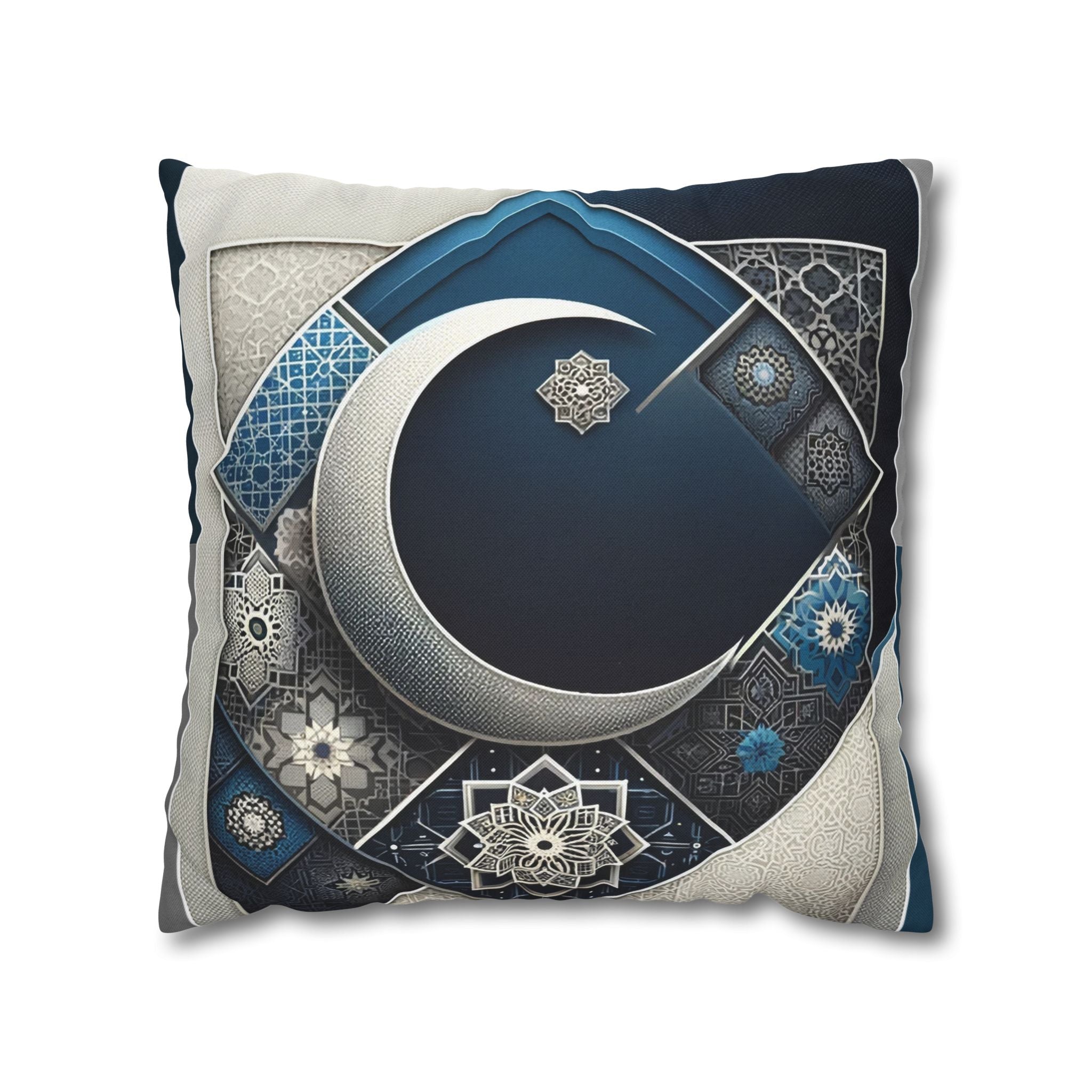 Islamic Art, Silver-blue - Polyester Square Pillowcase