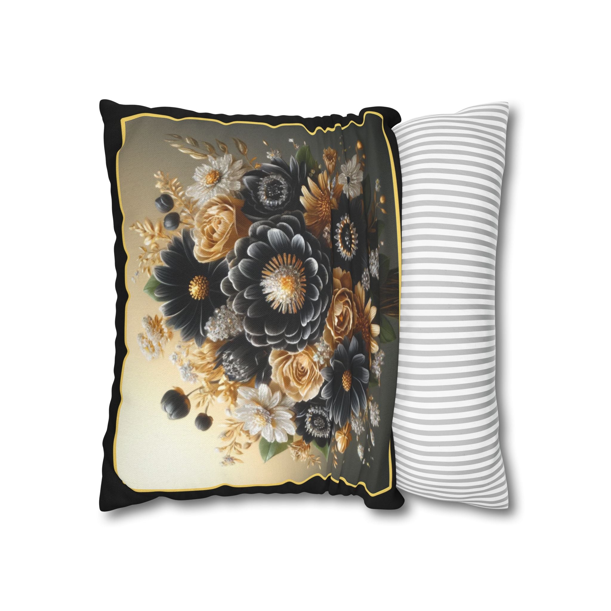 Black and Golden Bouquet (1) - Polyester Square Pillowcase