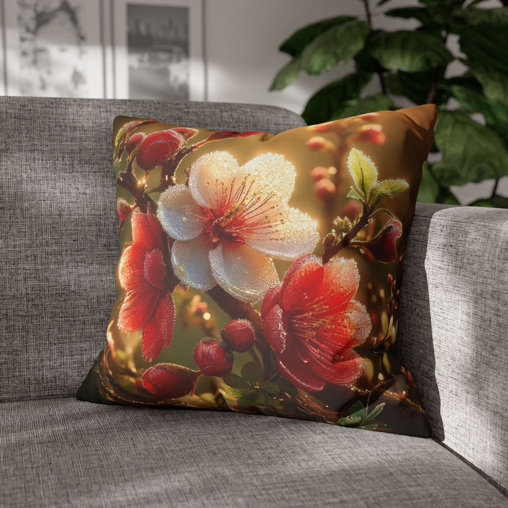 Bright red and white flowers - Suede Square Pillowcase