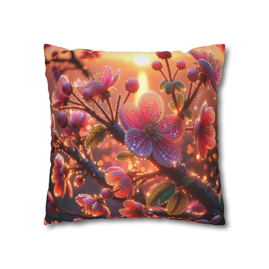 Multiple sized Pink flowers - Polyester Square Pillowcase